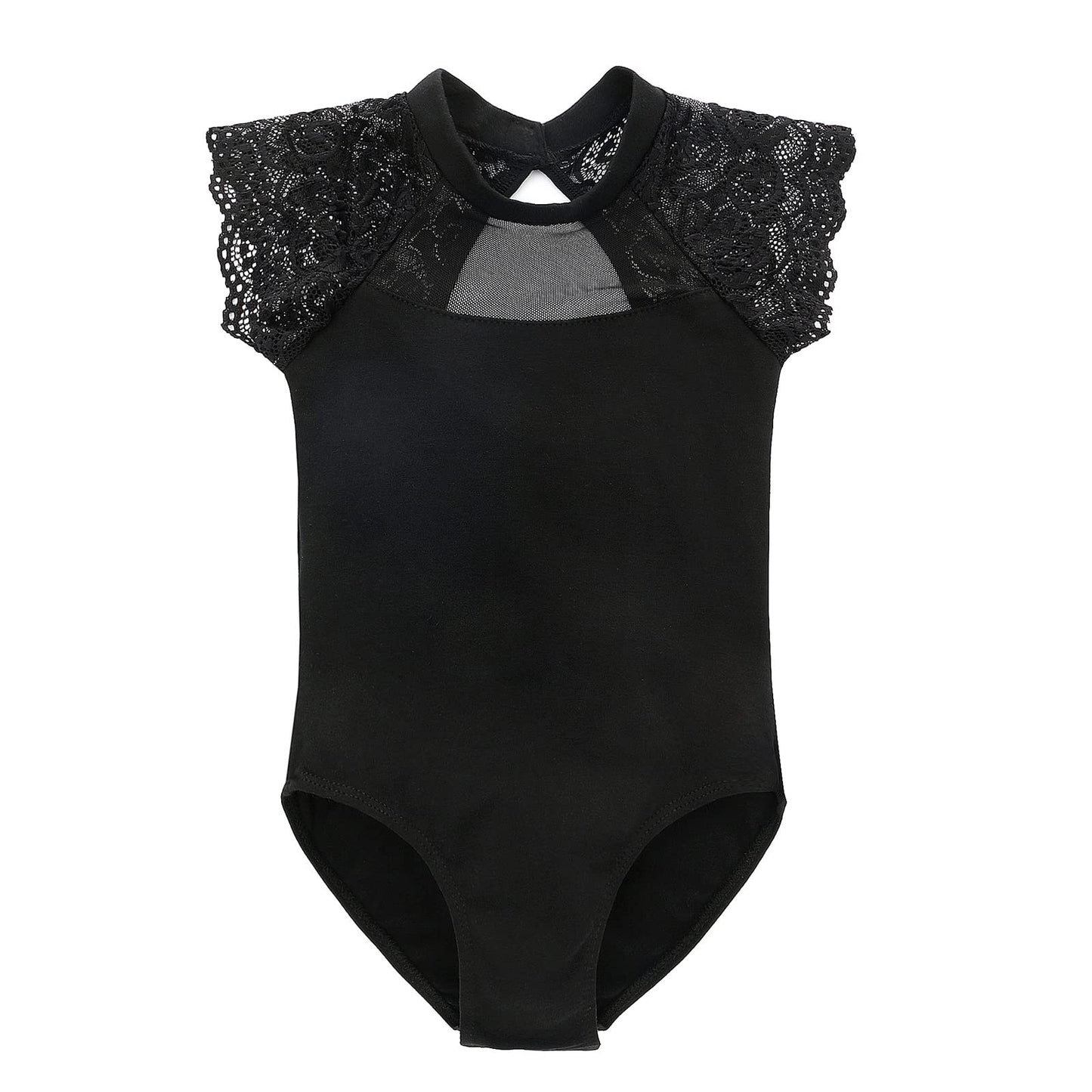 famuka Toddler Girl Lace Ballet Dance Leotards Kid Backless Short Sleeve Ballerina Outfit (as1, age, 6_years, 7_years, Black)