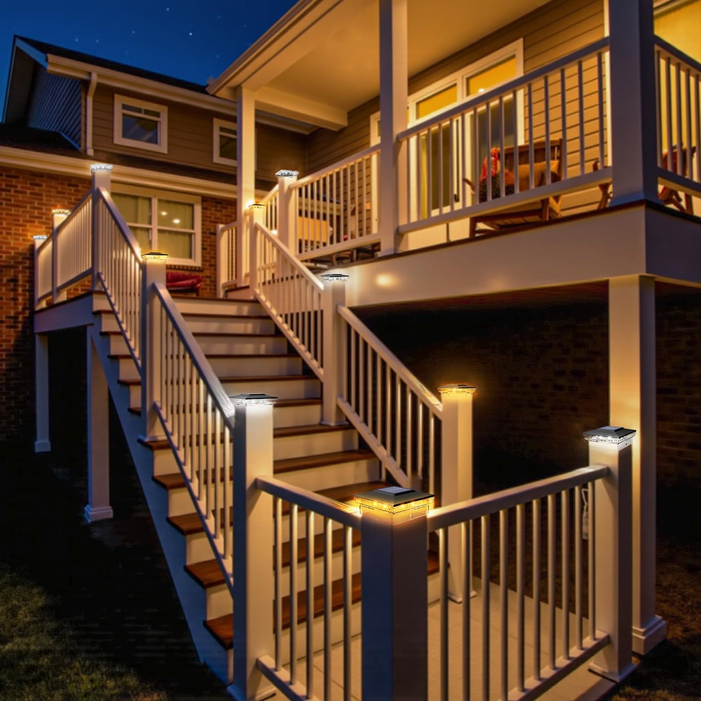 btfarm 4x4 Solar Post Cap Lights Outdoor, 2 Color Modes 16 LED Fence Post Lights Fit 4x4 3.5x3.5 Wooden/Vinyl, Bright Waterproof Solar Powered Deck Lighting Outside for Patio Porch Garden, Black