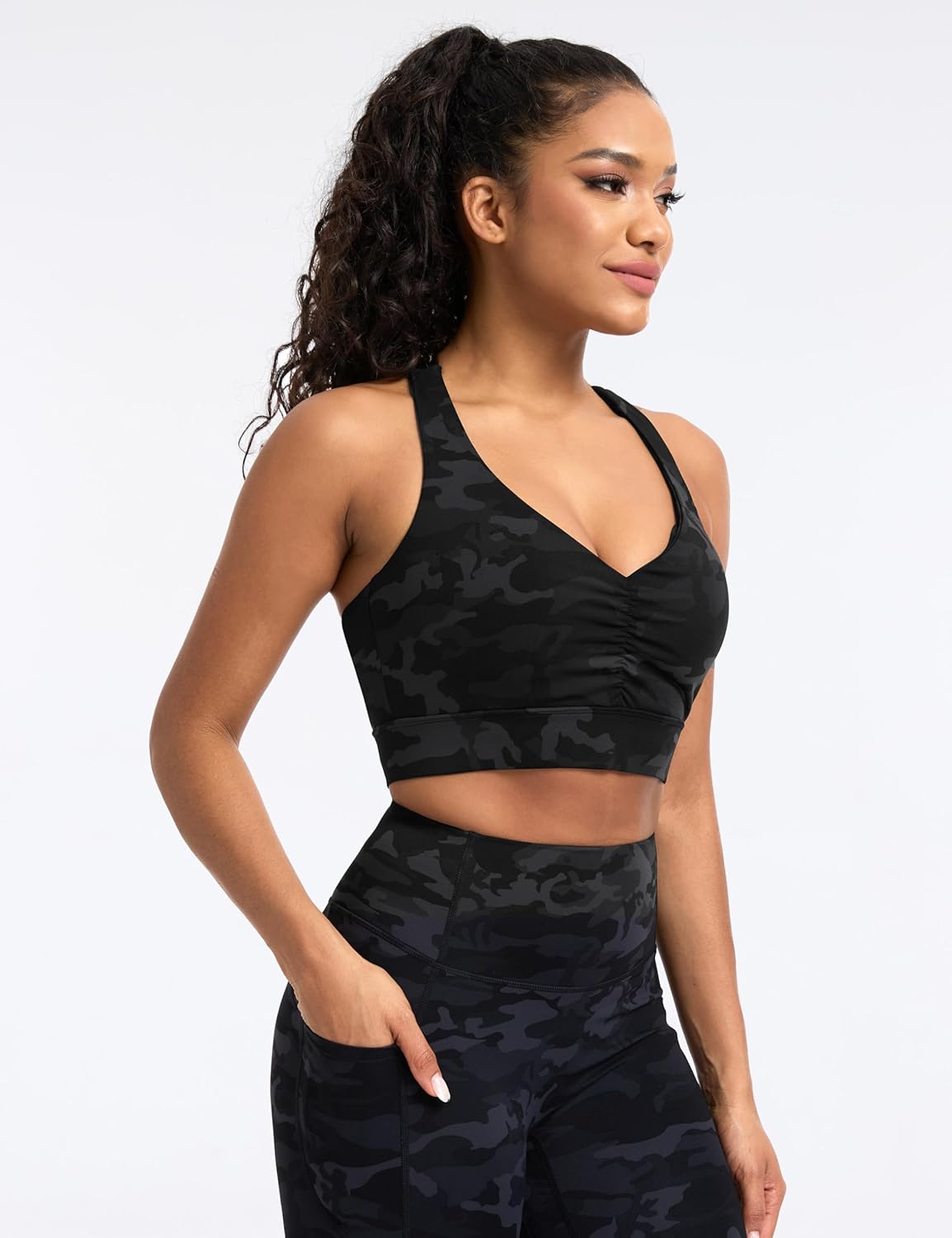 The Gym People Women's Cross Back Sports Bra - V Neck, Wide Straps, Removable Pads | Yoga Crop Top