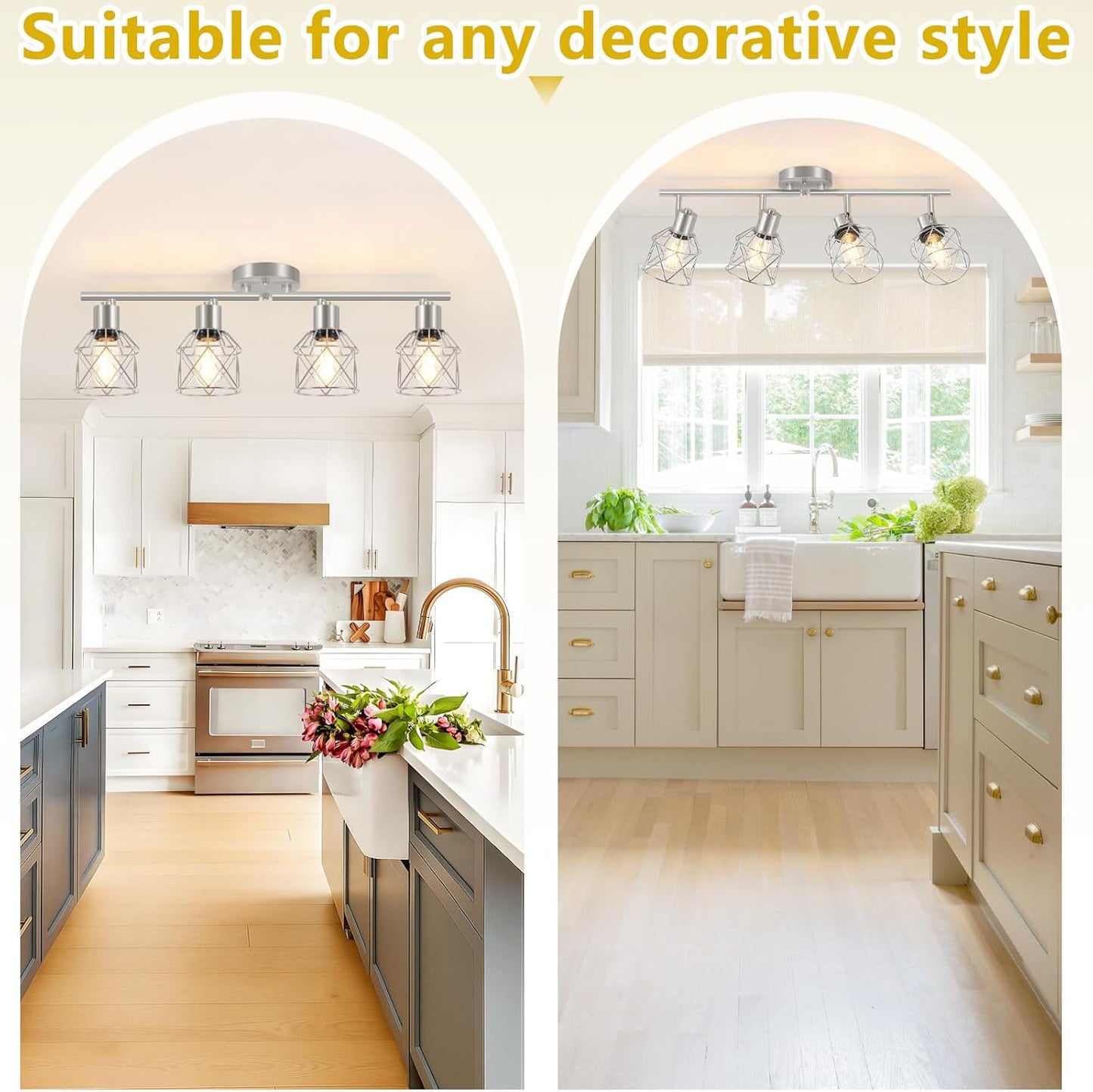 Adjustable 4-Light Semi Flush Mount Ceiling Light with Metal Cage - Farmhouse Style for Dining & Living Rooms
