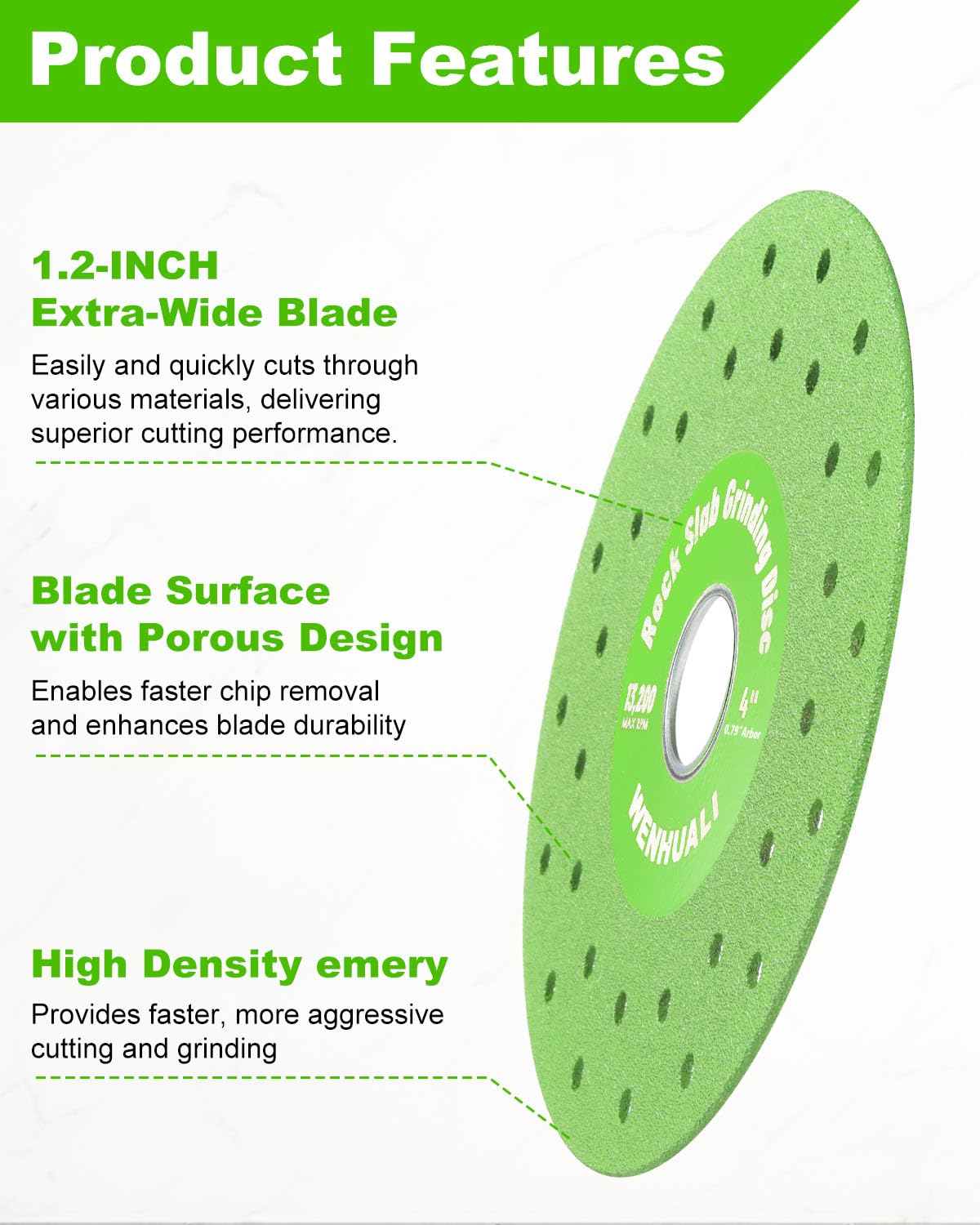 WENHUALI 4" Diamond Saw Blades, 3 Pcs Vacuum Brazed Ultra-Thin Multi-Pore Abrasive Rock Slab Grinding Disc for Tile Glass Marble Granite