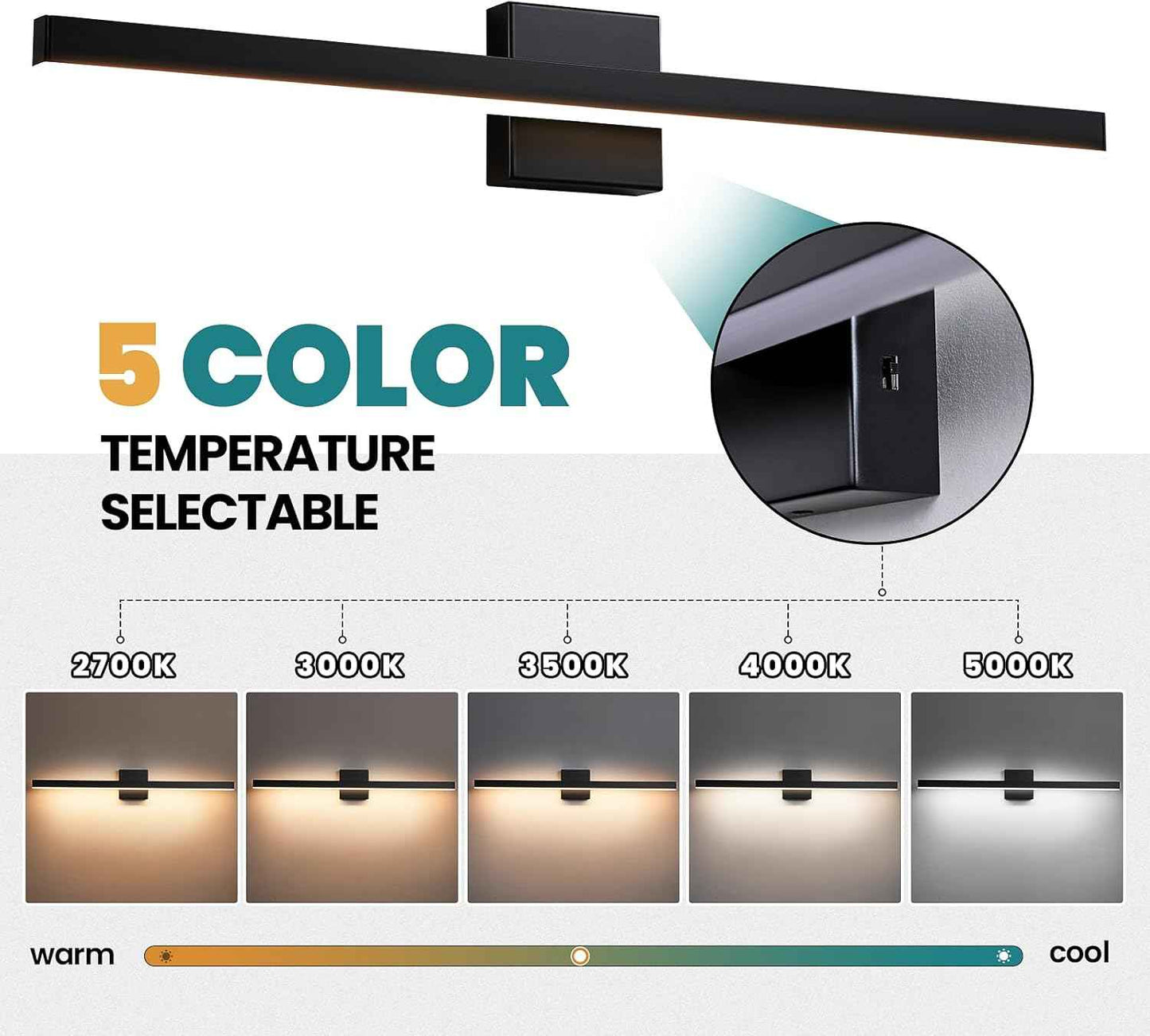 24-Inch Dimmable Gold Bathroom Vanity Light - Modern LED Bar Fixture for Over Mirror