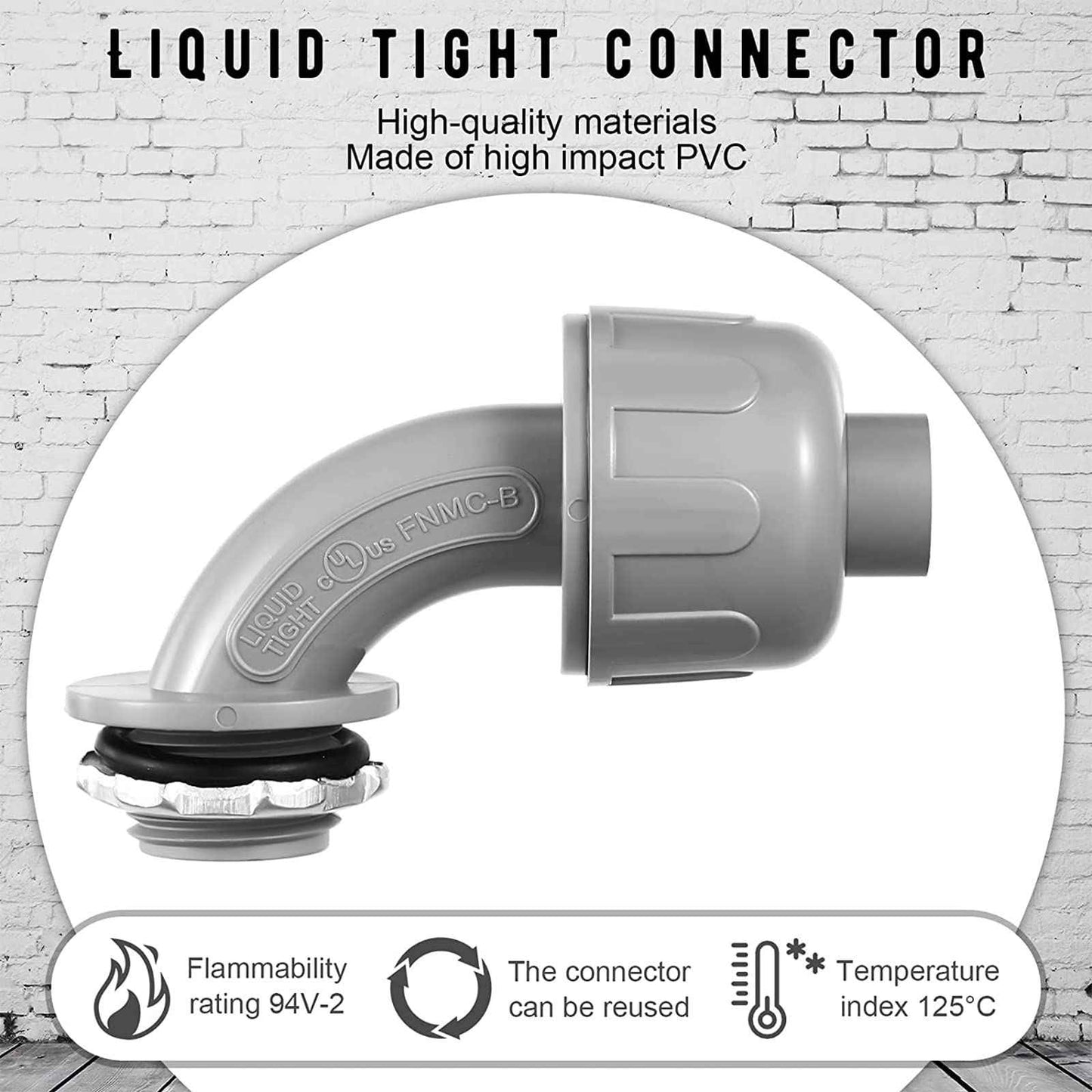 Liquid Tight Connector Flexible Non Metallic Electrical Conduit Connector Fitting 90 Degree Electrical PVC Conduit Fittings for Home Kitchen Bathroom Tube Tool Supplies (100 Pieces, 1/2 Inch)