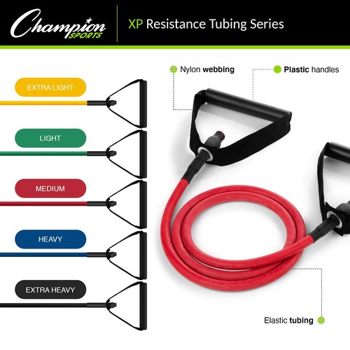 Champion Sports XP Resistance Tube Band – Heavy, Blue – Strength Training, Stretching, Rehab, Home Workout
