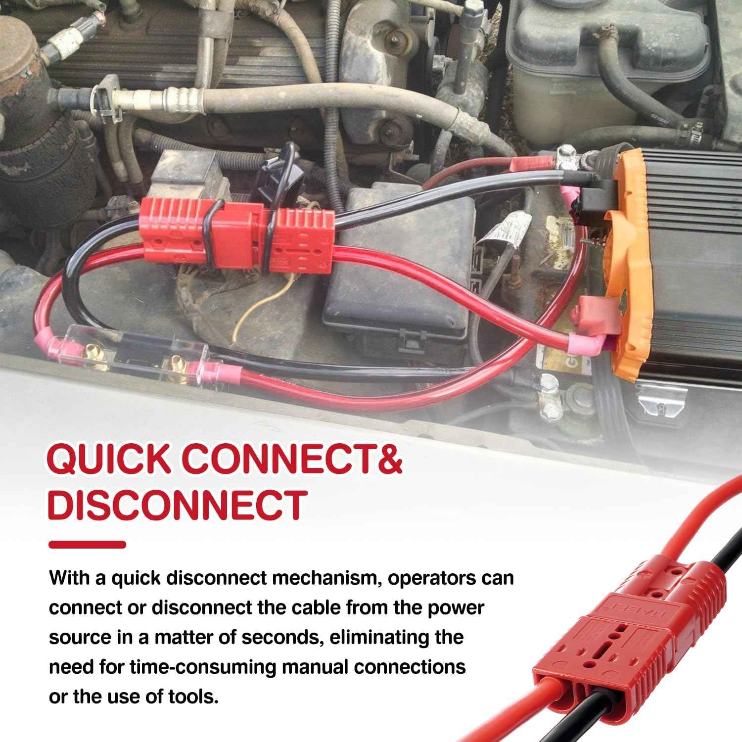 Heavy Duty 7 FT Quick Disconnect Winch Power Cable - 4 AWG Copper Wiring