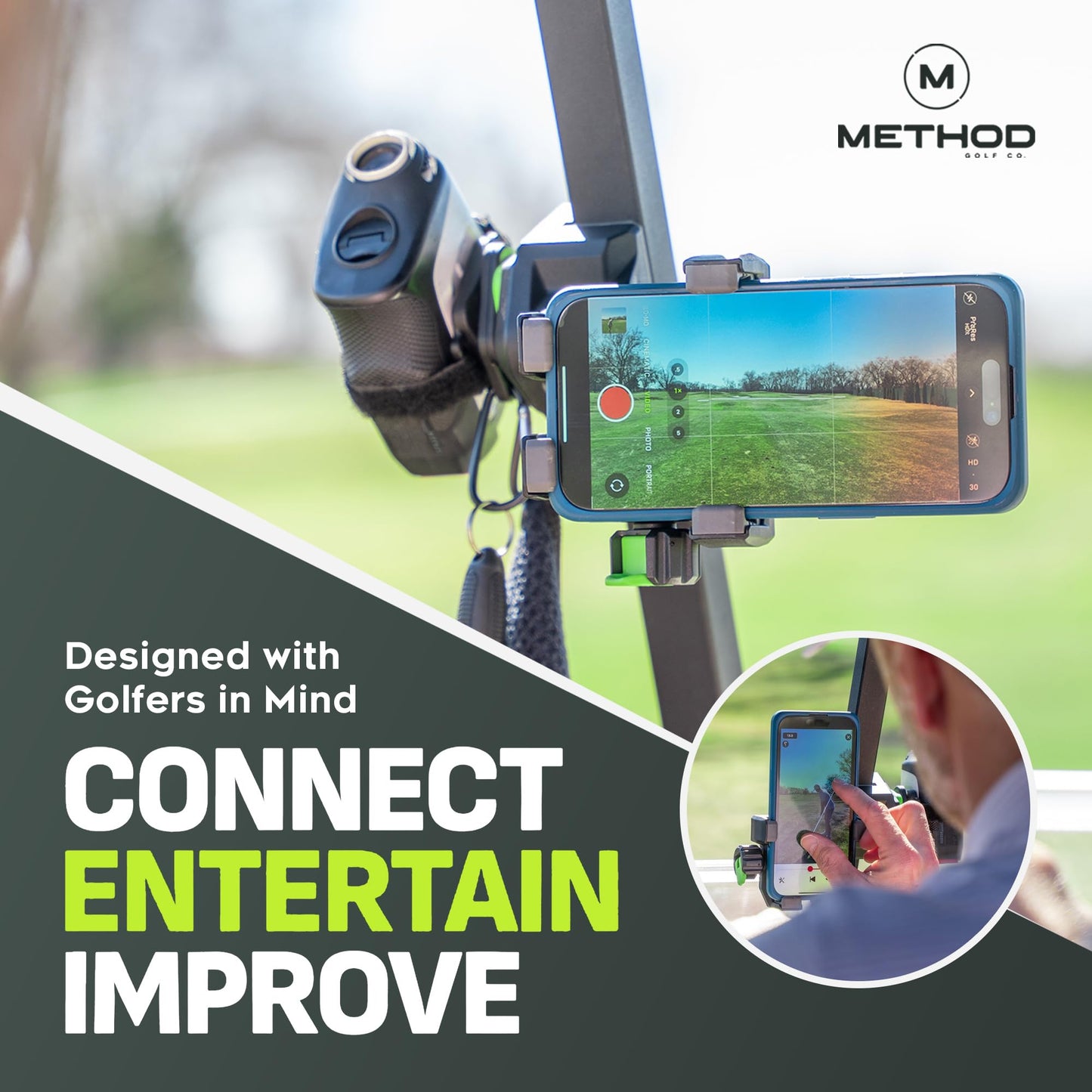 Method Golf RiderStack Magnetic Golf Cart Phone Holder – Heavy Duty Magnet Mount for iPhones & Android with Magnetic Rangefinder Strap- Magnetic Phone Holder Compatible with EZGO, Club Car & Yamaha