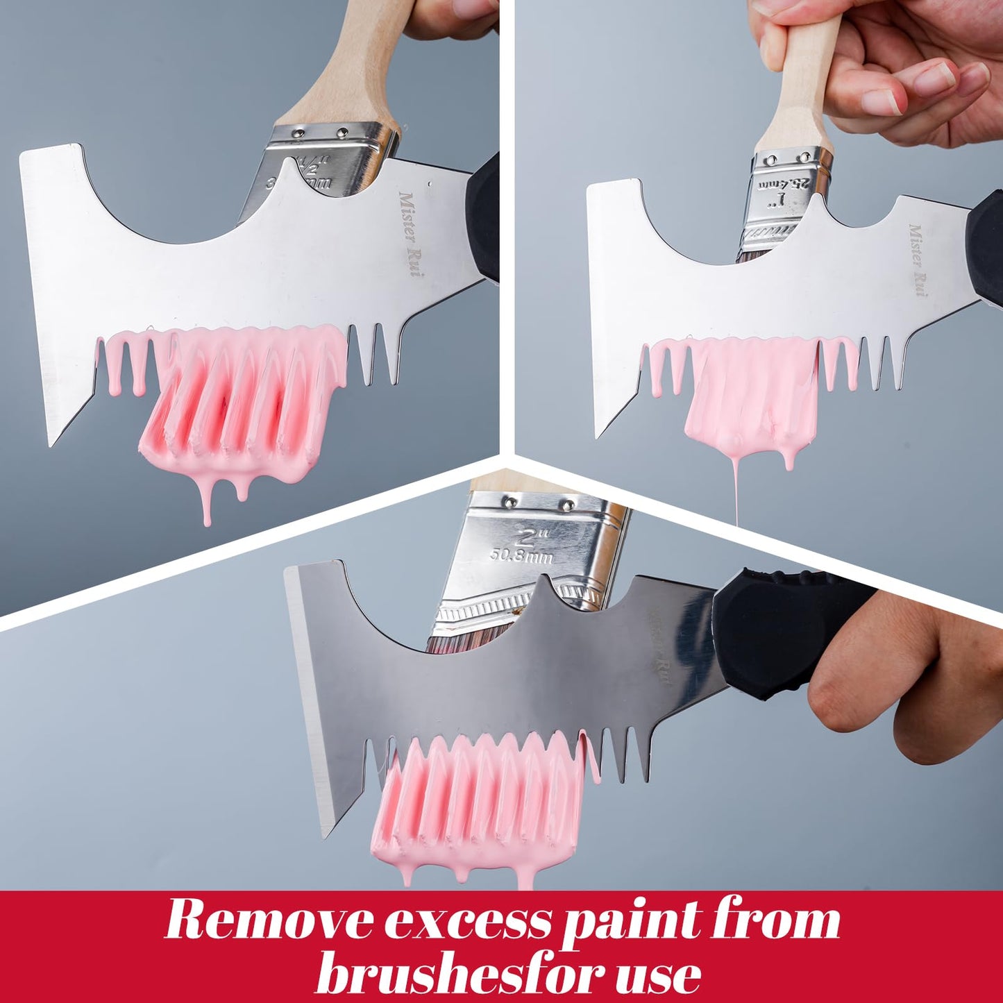 Mister Rui Paint Brush Set with Comb, 2" & 2.5" Angled Sash Brushes, Paint Brush Cleaner Tool, Commercial Grade for Trim, Cabinets & Rollers