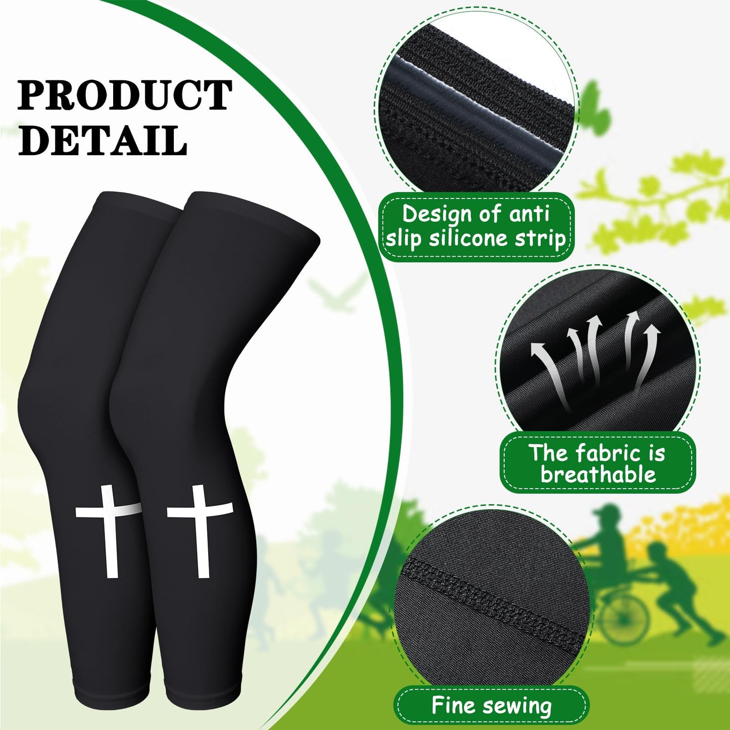Skylety 2 Pairs Faith Cross Compression Leg Sleeve Religious Jesus Full Length Leg Sleeves for Footall Basketball Cycling(Medium)