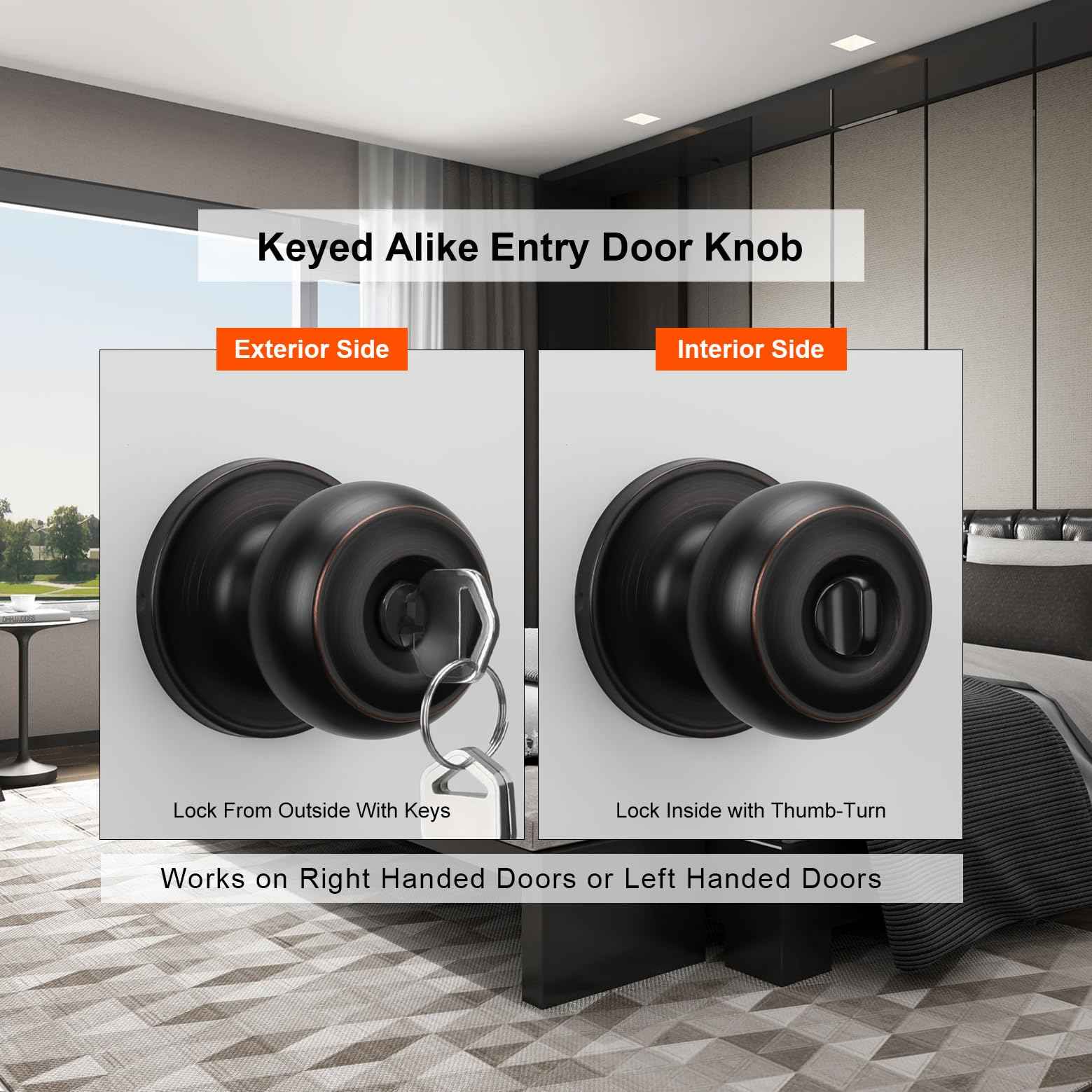 Haidms 1 Pack Oil Rubbed Bronze Door Knob with Lock and Key, Keyed Entry Door Knobs Exterior, Black Doorknob for Bedroom