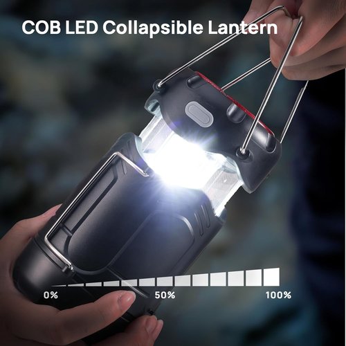 Consciot Collapsible LED Camping Lantern - USB C Rechargeable & Battery Powered | 2-in-1 Emergency Light, Black