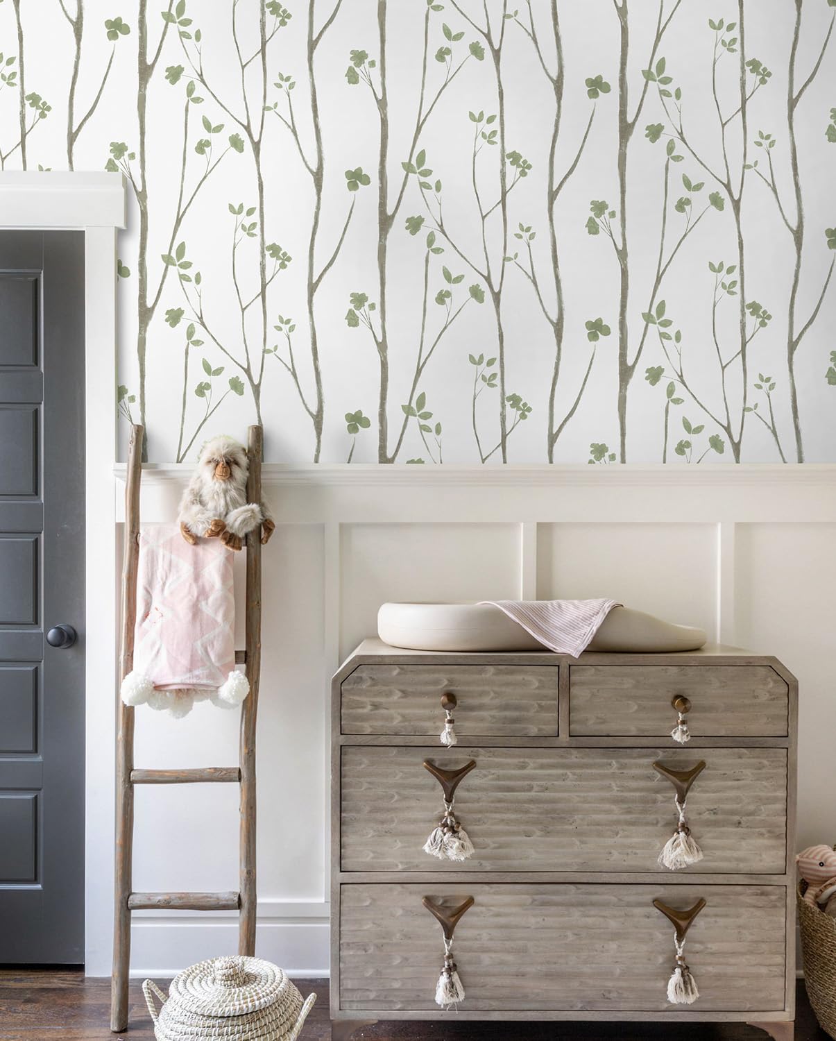 Timeet Floral Wallpaper Peel and Stick Green Leaf Contact Paper Boho Flower Wall Paper Self Adhesive Removable Decoral Bedroom Living Room Walls 16"x118"