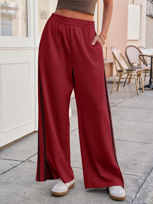 Fisoew Women's Wide Leg Pants - Casual Baggy Sweatpants with Pockets & Side Slit | Comfortable Fit