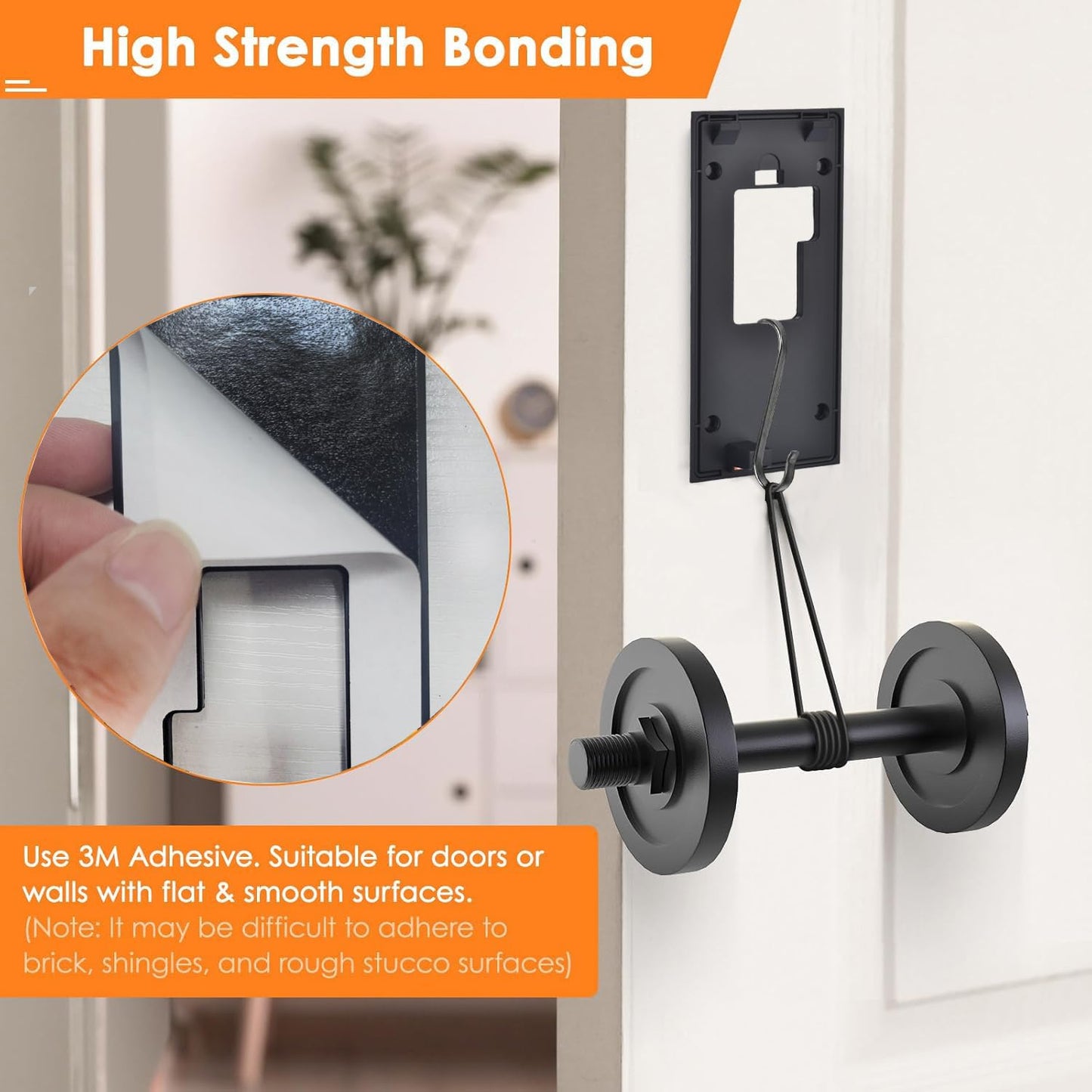 Fansoun Adhesive Video Doorbell Mount for Ring Battery Doorbell(2024 Release) No Drilling Camera Door Mounting Holder Bracket Accessories for Apartments Office Houses (Black)