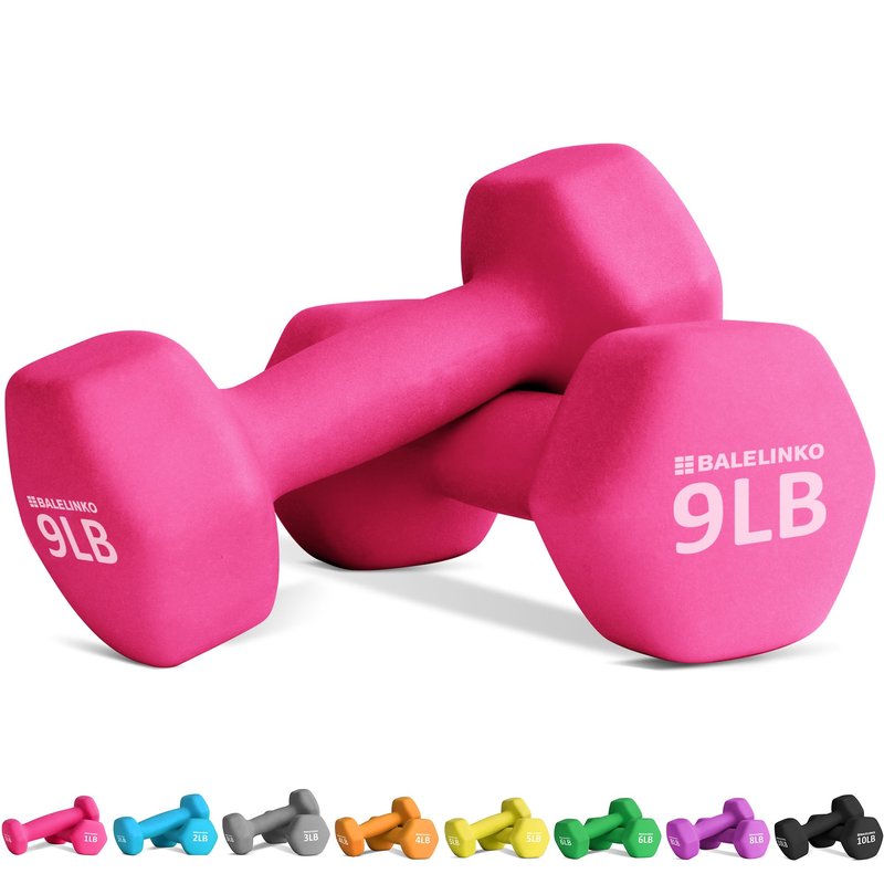 Balelinko Home Gym Equipment Workouts Strength Training Weight Loss Pilates Weights Yoga Sets Weights for Women, Men, Seniors and Youth, 9LB Pink, Pair
