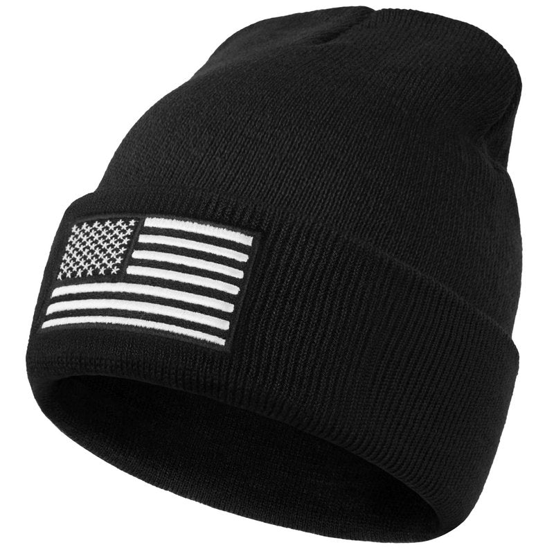 American Flag Embroidered Beanie Winter Hat for Men Women, Multi-Season Military Tactical Gear Police Army Winter Warm Hat
