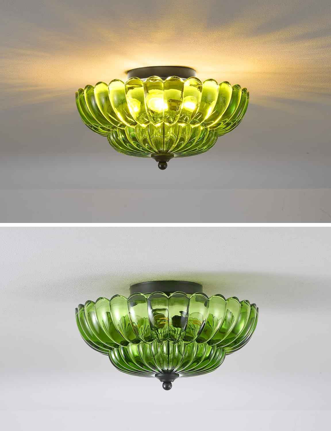 Modern 3-Bulb Semi Flush Mount Ceiling Light Fixture - Vintage Amber Glass for Bedroom, Kitchen, Living Room