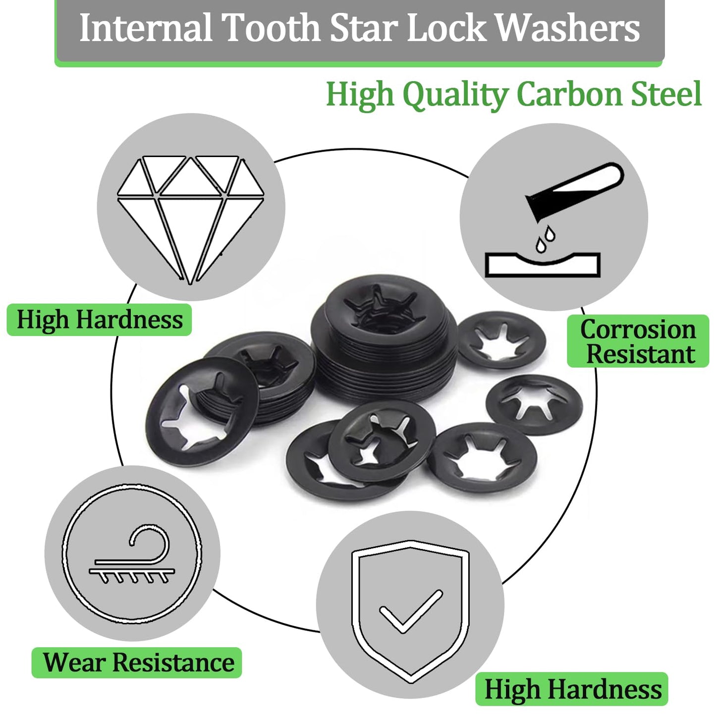 Ruibapa 360 PCS Internal Tooth Star Lock Washers 9 Sizes Push On Locking Washers Speed Clips Fasteners Assortment Kit