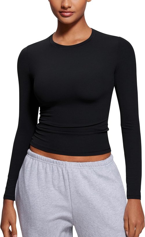 CRZ YOGA Long Sleeve Crewneck Shirts for Women - Soft, Fitted Casual Tops for Fall
