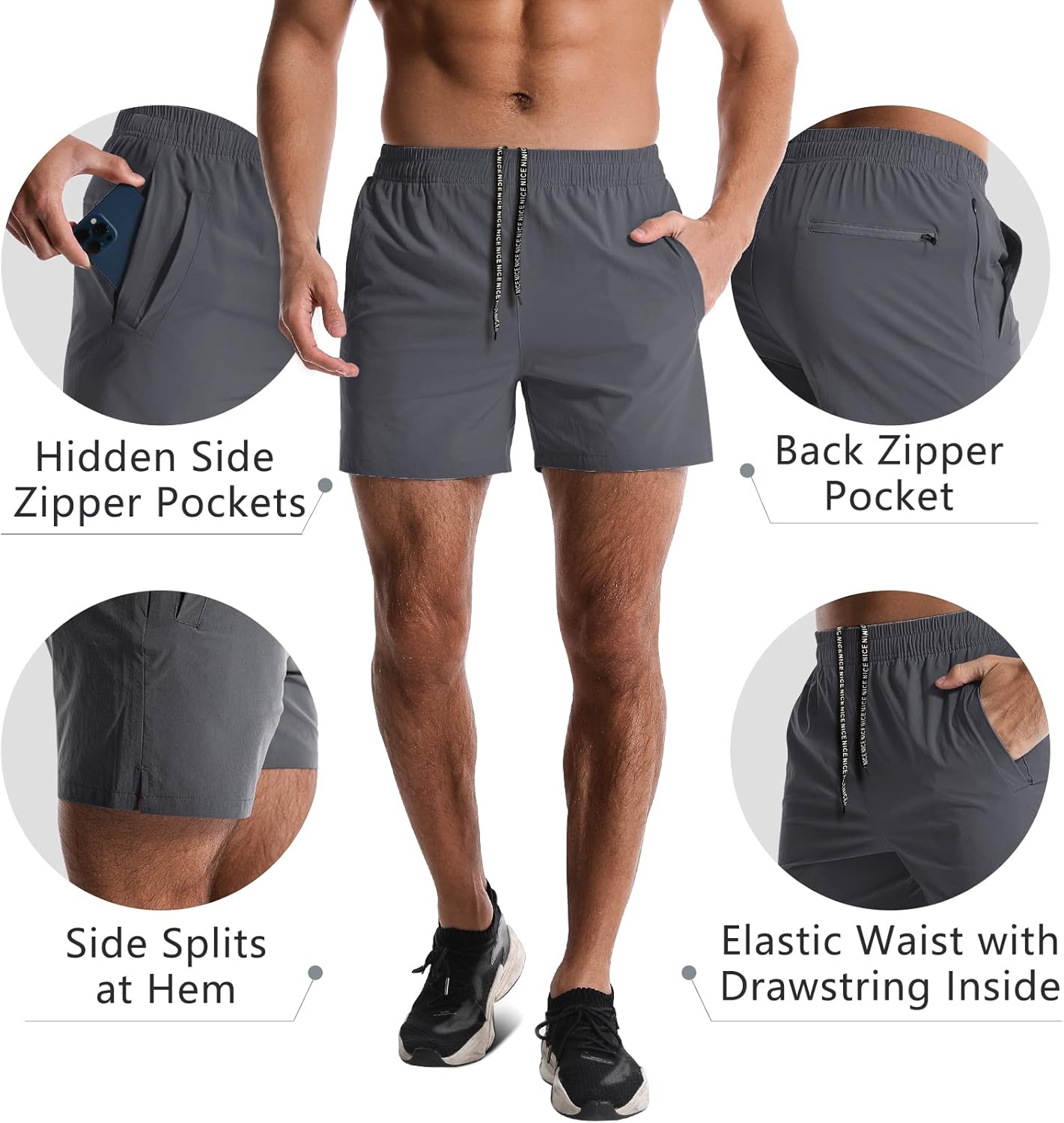 Skiennix Men's Athletic Shorts - Quick-Dry 5-Inch Lightweight Gym & Running Shorts with Pockets | 2 Pack
