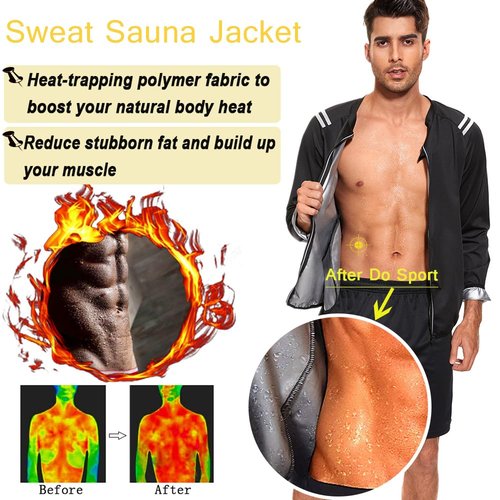 NINGMI Sauna Jacket for Men Sweat Suit Long Sleeve Shirt Workout Zipper Slimming Gym Body Shaper