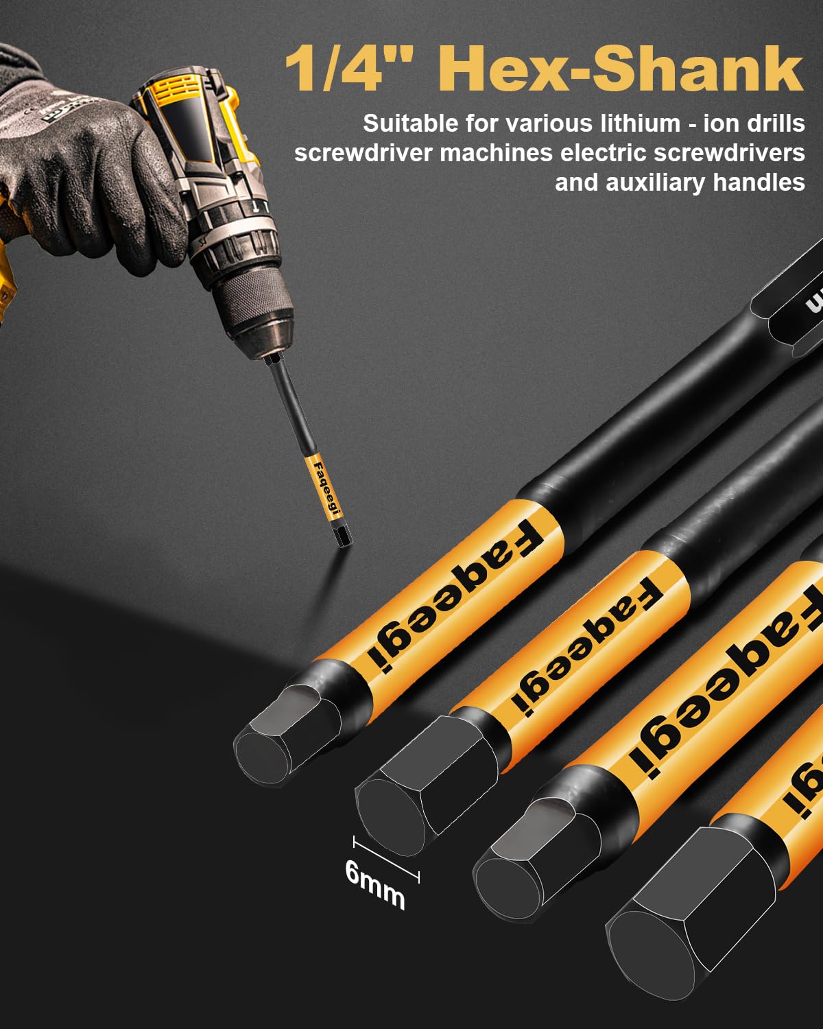 Faqeegi 20PCS 4" Hex Bit Set (Metric & SAE), High-Torque Resistant Impact Allen Wrench Bits, Premium S2 Steel 1/4" Hex-Shank, Magnetic CNC Tips for Drill & Driver