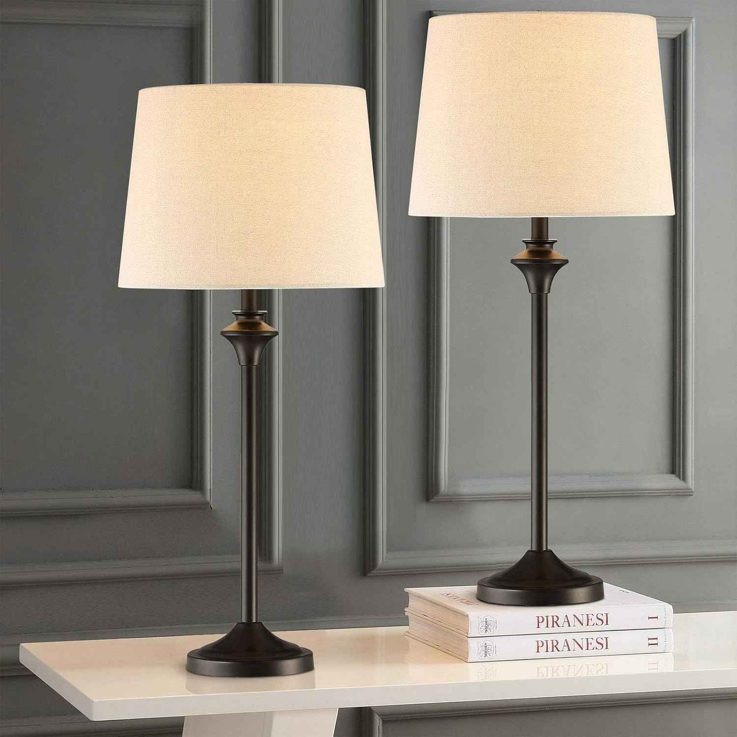 Brass Gold Table Lamps Set of 2 - 26" Modern Buffet & Nightstand Lamps for Living Room, Bedroom, Office
