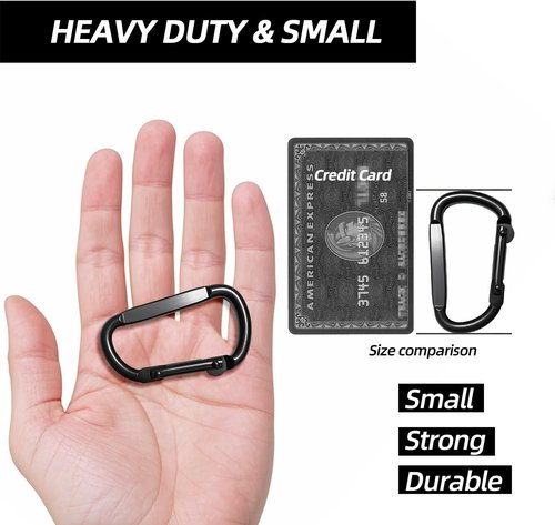 EZYA Heavy-Duty Carabiner Clips - 2.4" Small D-Ring for Keychains, Camping, Hiking, Dog Leash | Black, 6PCS