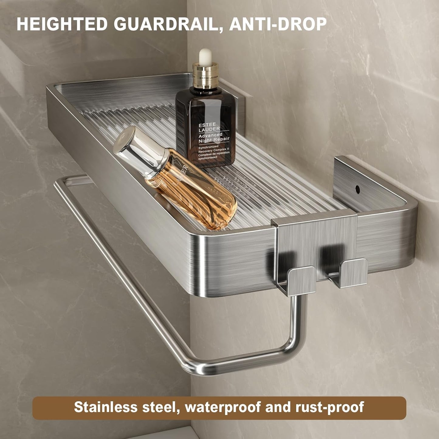 Wall Mounted Glass Bathroom Shelves - 2-Tier Floating Organizer in Black