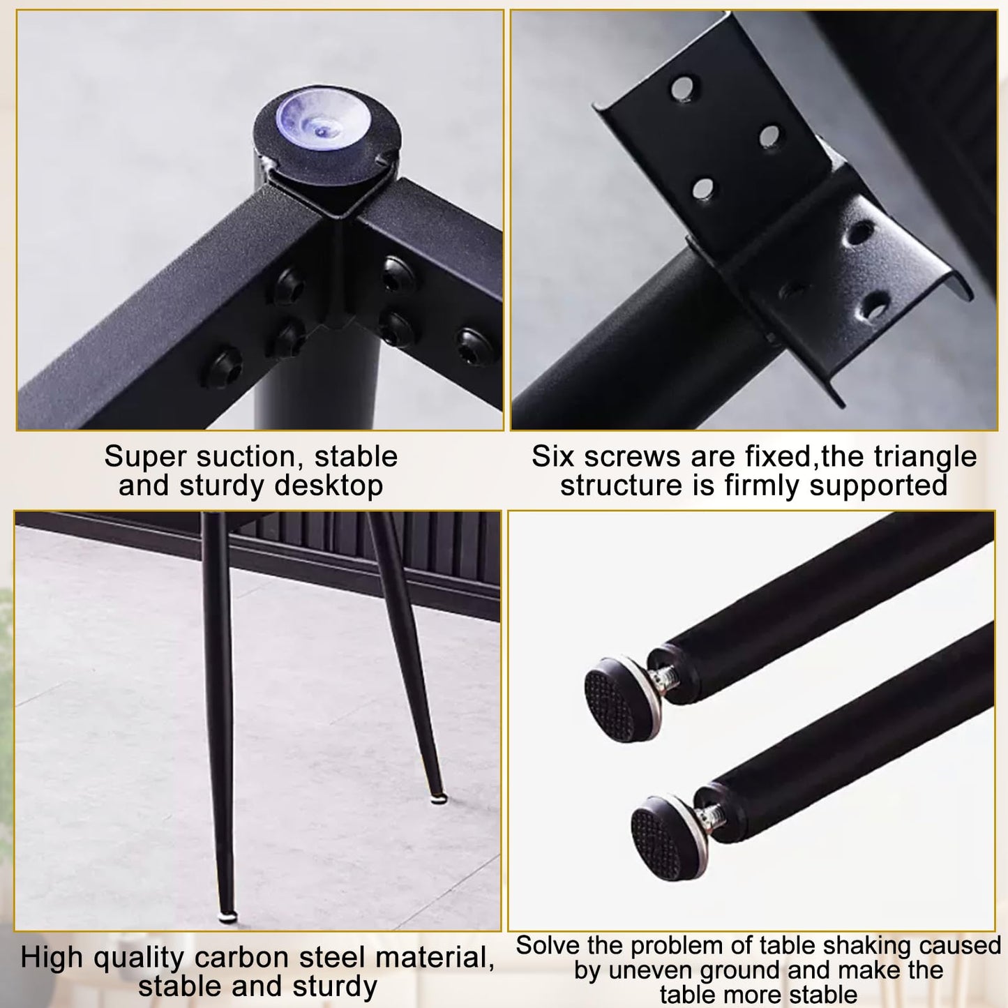 DEYEGELEA Modern Desk Frame 28" Industrial Metal Legs with Suction Cups, 6-Person Dining Table, 1500 lbs Weight Capacity. Available in Black with Dining Table Base Only