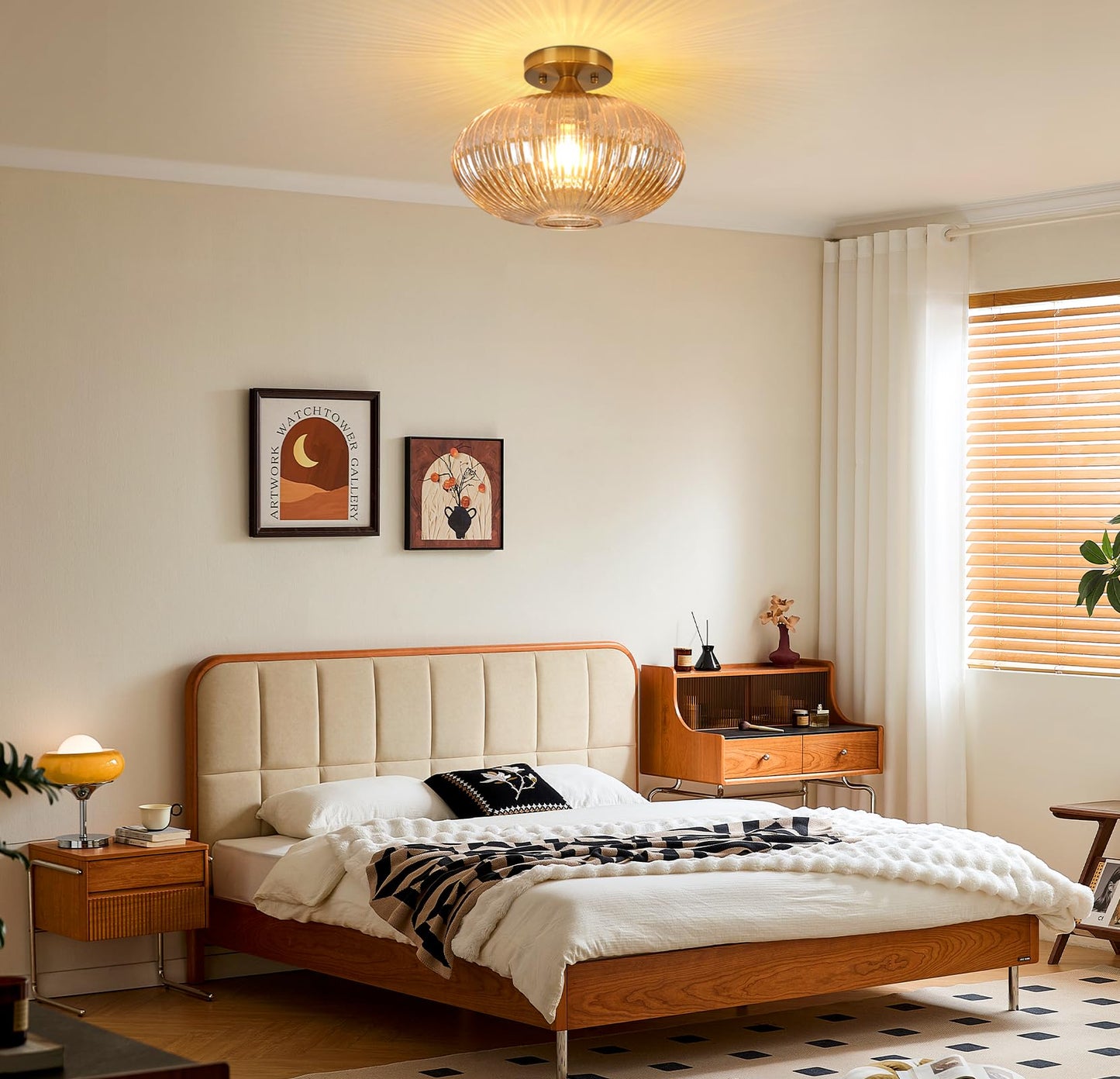 JERANDO Gold Semi Flush Mount Ceiling Lights, Vintage Globe Glass Hallway Light Fixtures, 11.8" Amber Glass Ceiling Lighting E26 Base Indoor Lamp for Closet, Hallway, Kitchen, Dining Room