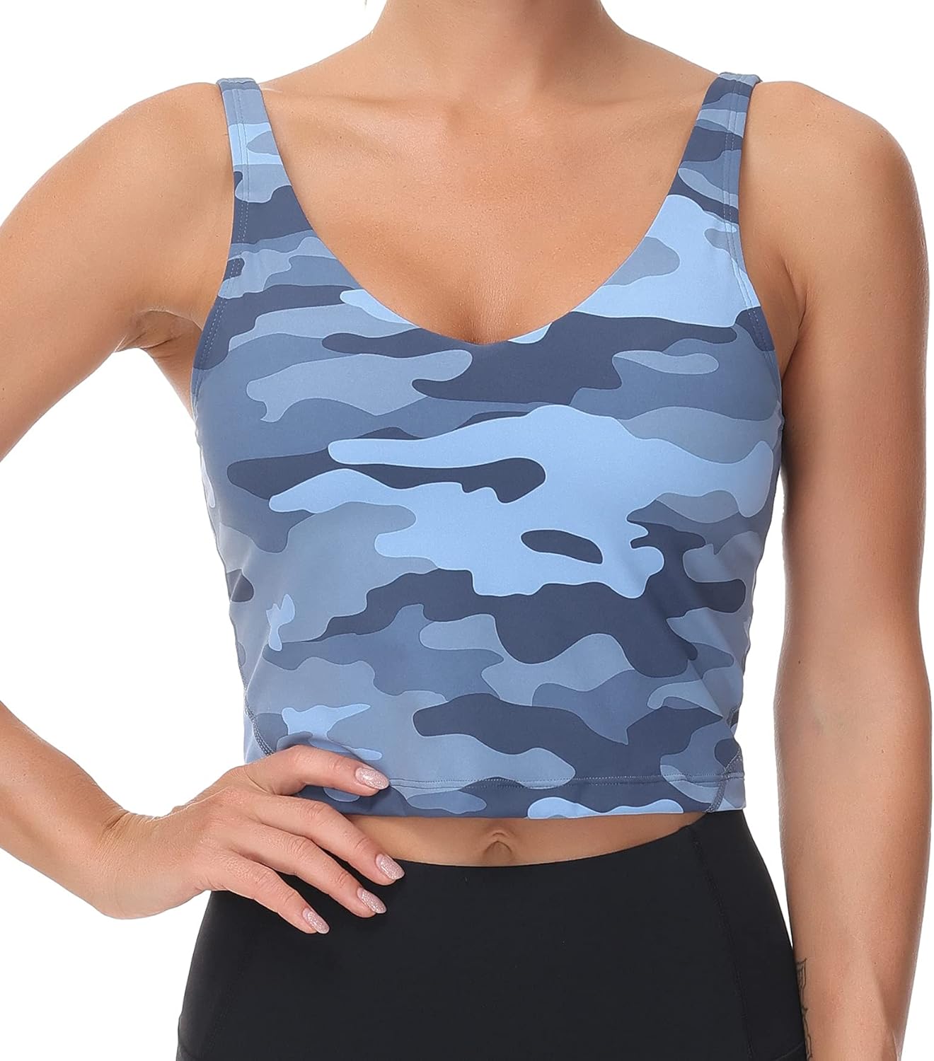 The Gym People Camo Longline Sports Bra - Wirefree & Padded Medium Support for Yoga & Gym