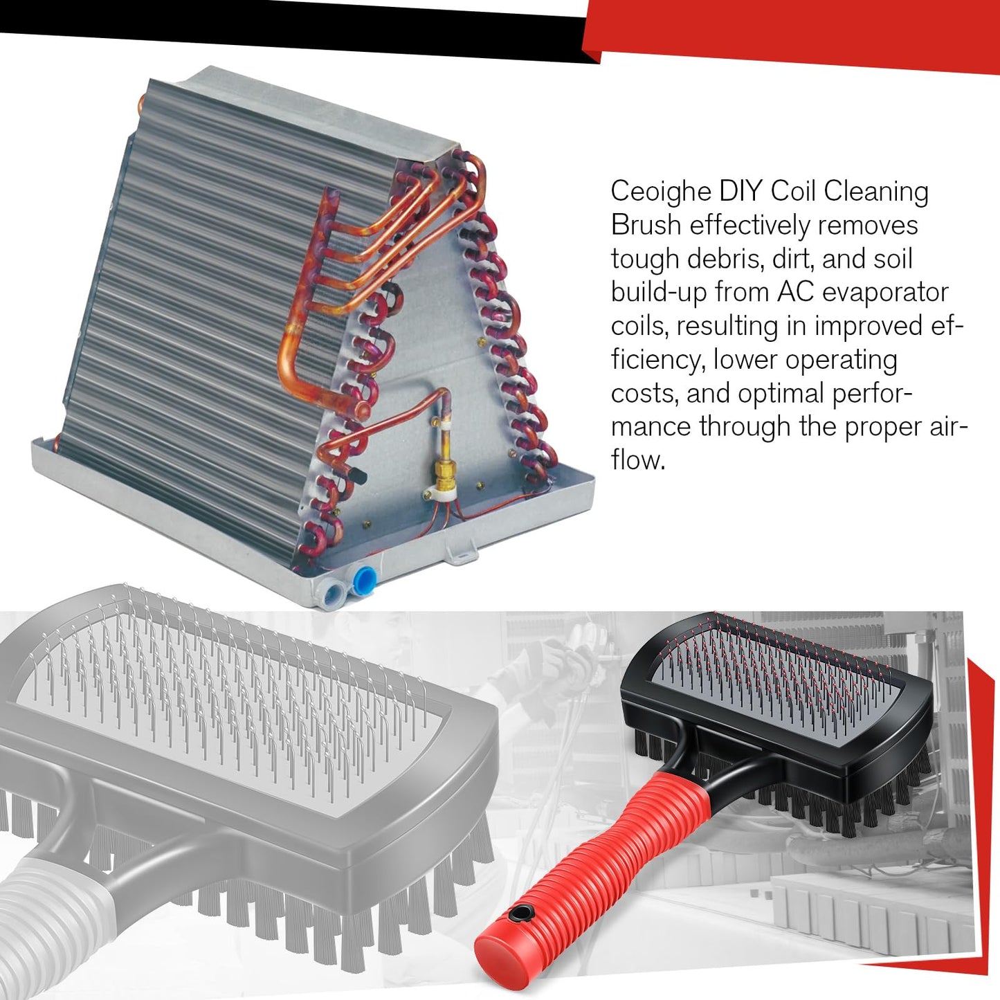 Ceoighe 2 Pack Advanced Coil Cleaning Fin Brush for AC Evaporator and Condenser, Effective Dual-Sided HVAC Coil Cleaner, Stainless Steel Pins & Soft Bristles, Prevent Build-Up, Easy AC Maintenance