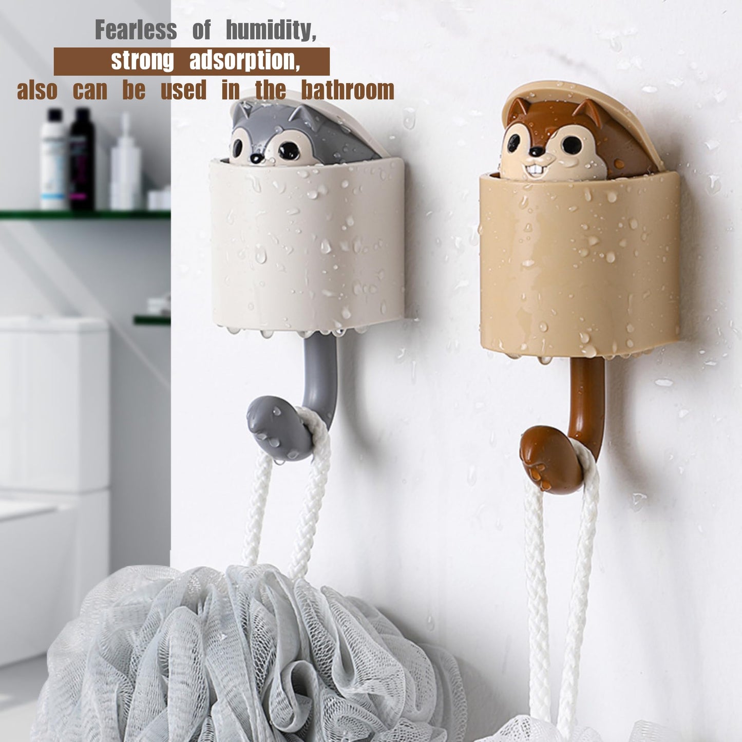 GCFTIFF 2 Pcs Creative Squirrel Cute Pet Key Holder Wall Mount, Command Hooks,siding Hooks,Hook for Coat, Scarf, Hat, Towel, Bag, Utility Hook for Wall Hanging Decorations, Small Keychain Hook