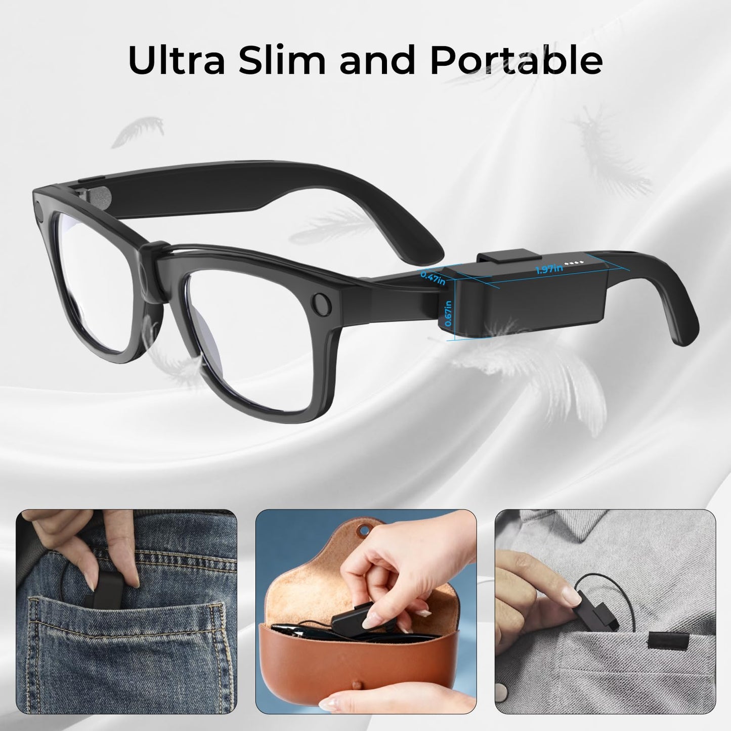 CLMTAS Charger Compatible with Ray-Ban Meta Gen2 Smart Glasses Wayfarer Skyler Headliner Oakley HSTN Extends Usage time by 1.3 Times, Ultra-Lightweight Clip-on Design Charge and use simultaneously