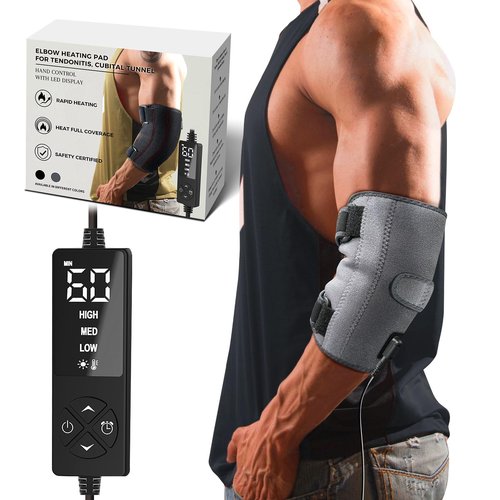 CREATRILL Elbow Heating Pad for Cubital Tunnel and Tennis Elbow Relief, Heated Elbow Brace Arm Heating Pad Sleeve for Ulnar Nerve with Auto Off and Moist Heat Option