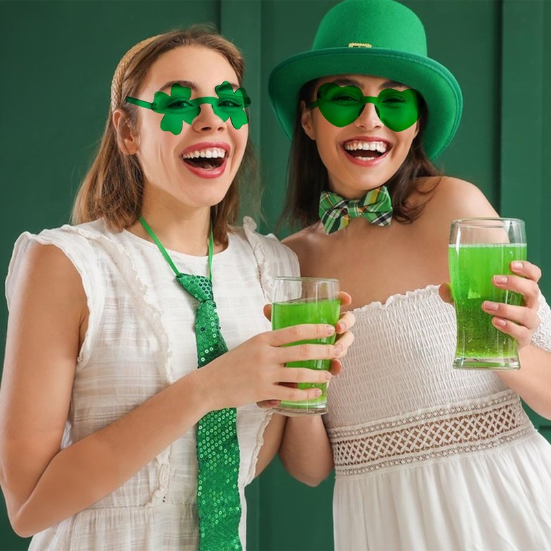 Semato 16 Pcs Shamrock Sunglasses Rimless Green Clover Irish Glasses St Patricks Day Accessories Party Favors