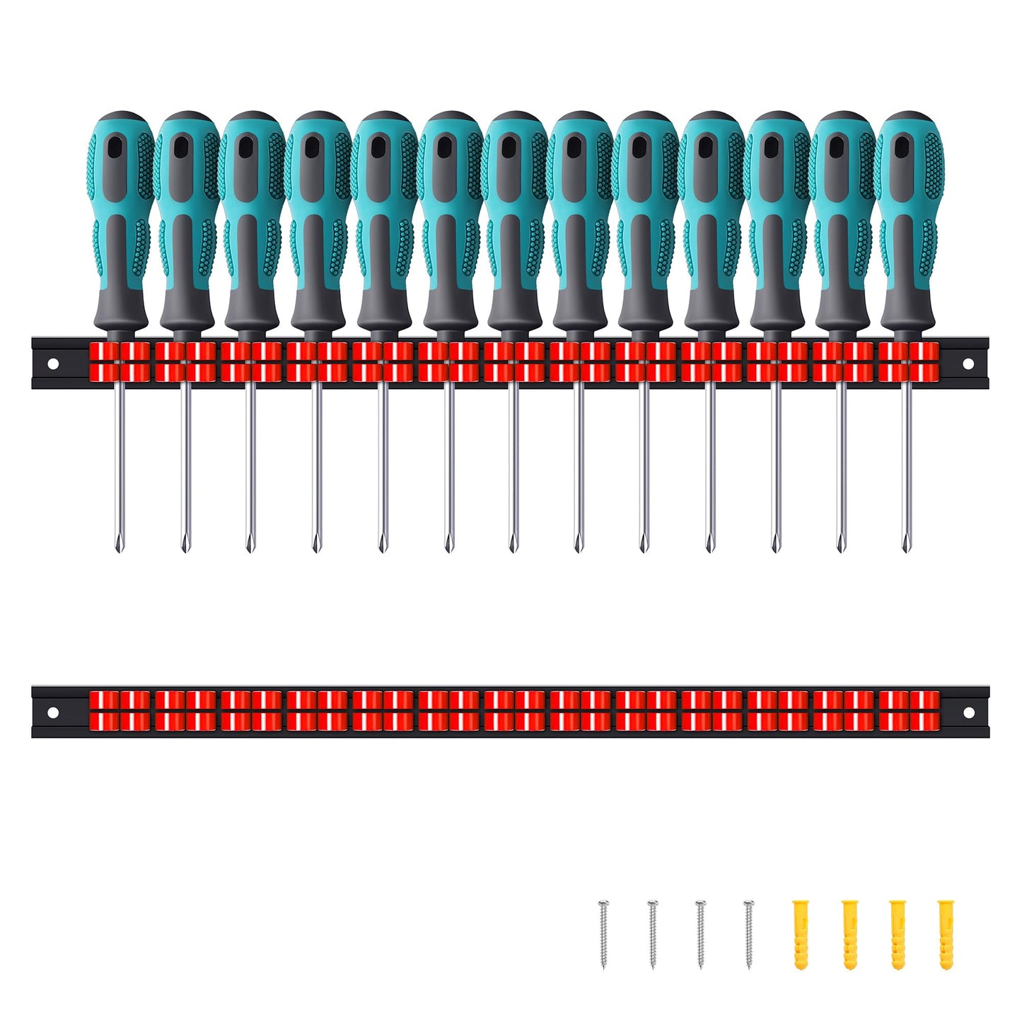 Reniteco 2 Pack Wall-Mounted Screwdriver Organizers with Screws - Heavy-Duty ABS Plastic Tool Holder for Screwdrivers, Wrenches, Piers - Garage Workshop Storage (Red,2 PCS)