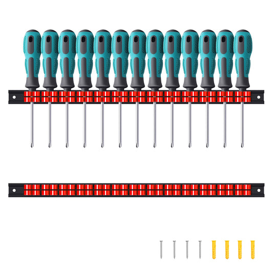 Reniteco 2 Pack Wall-Mounted Screwdriver Organizers with Screws - Heavy-Duty ABS Plastic Tool Holder for Screwdrivers, Wrenches, Piers - Garage Workshop Storage (Red,2 PCS)