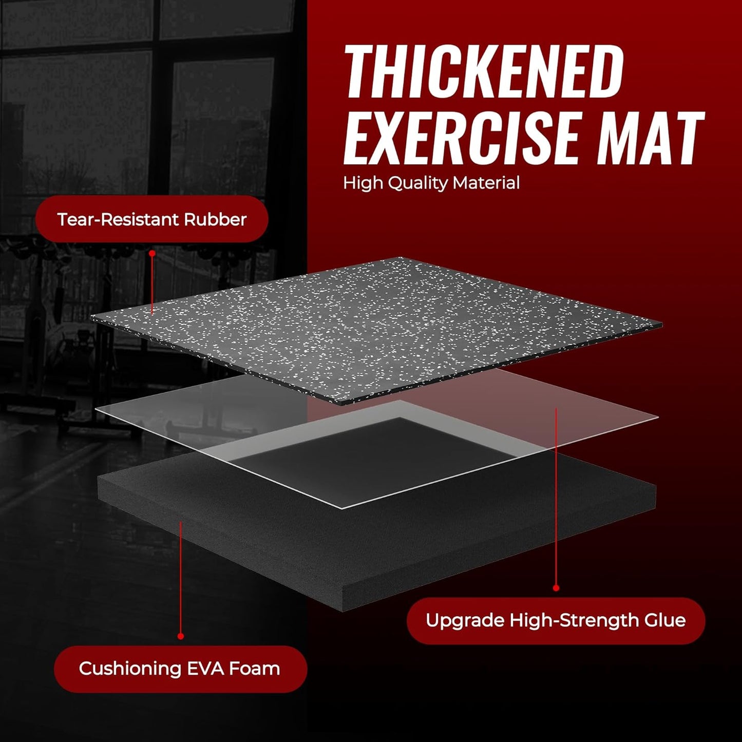 SUPERJARE Rubber Top Exercise Mats - 12 Pcs, 48 Sq Ft High Density EVA Foam Interlocking Gym Flooring | Black/Grey