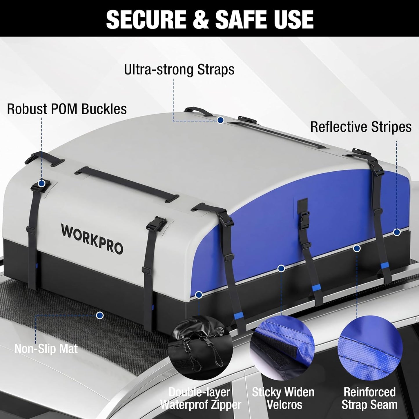 WORKPRO Rooftop Cargo Carrier - 21 Cubic Feet Waterproof Roof Bag for All Vehicles | Heavy Duty 840D PVC