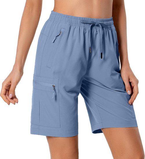 Hugut Women's Quick-Dry Hiking Cargo Shorts - Lightweight, Water-Resistant with Zipper Pockets | Ideal for Camping & Travel