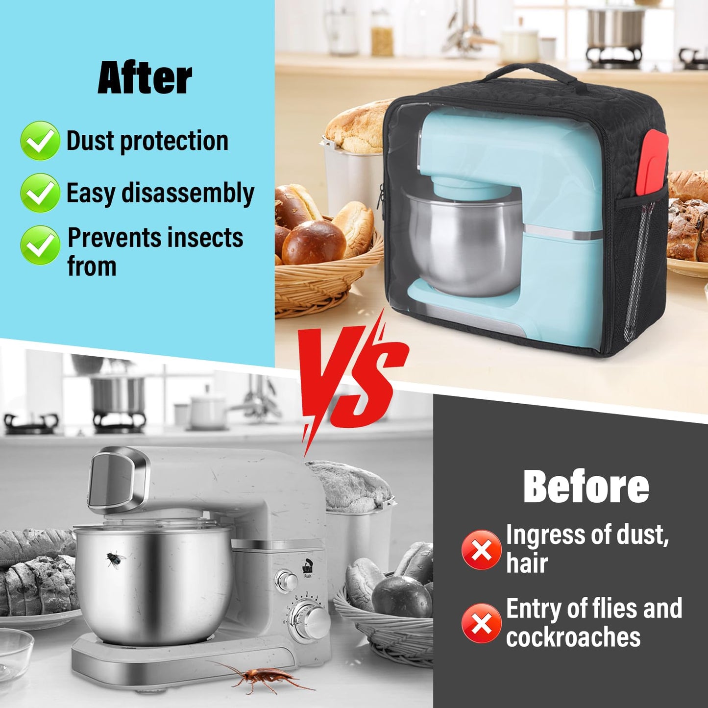 Stand Mixer Cover Compatible with Kitchen in the Box, Appliance Covers for Kitchen Counter for 3.2Quart Bowl Lift, Food Processor Cover, Zipper Pocket for Various Kitchen Appliance Accessories Black