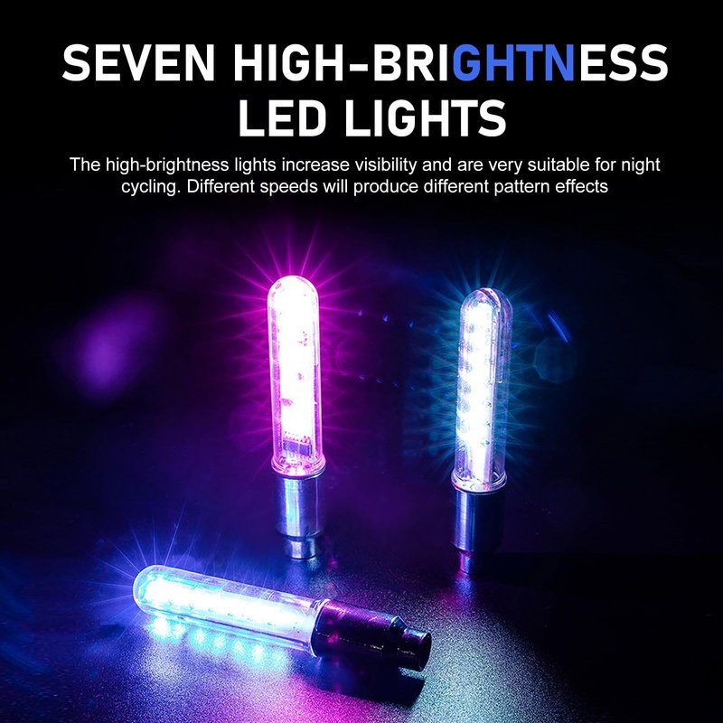 Arwrilt 2 PCS Led Bike Wheel Lights, Waterproof Bike Spoke Lights, Multi-Patterned Change Neon Flashing Lamp Bicycle Tire Valve Stem Light (Blue)