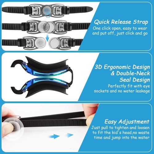 COOLOO Kids Swim Goggles - 2 Pack Adjustable Swimming Goggles for Ages 4-16 | Perfect for Girls & Boys