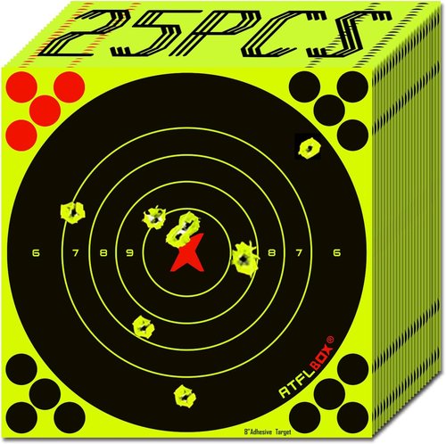 ATFLBOX 8-Inch Fluorescent Yellow Bullseye Shooting Target Stickers - Ideal for Indoor & Outdoor Ranges