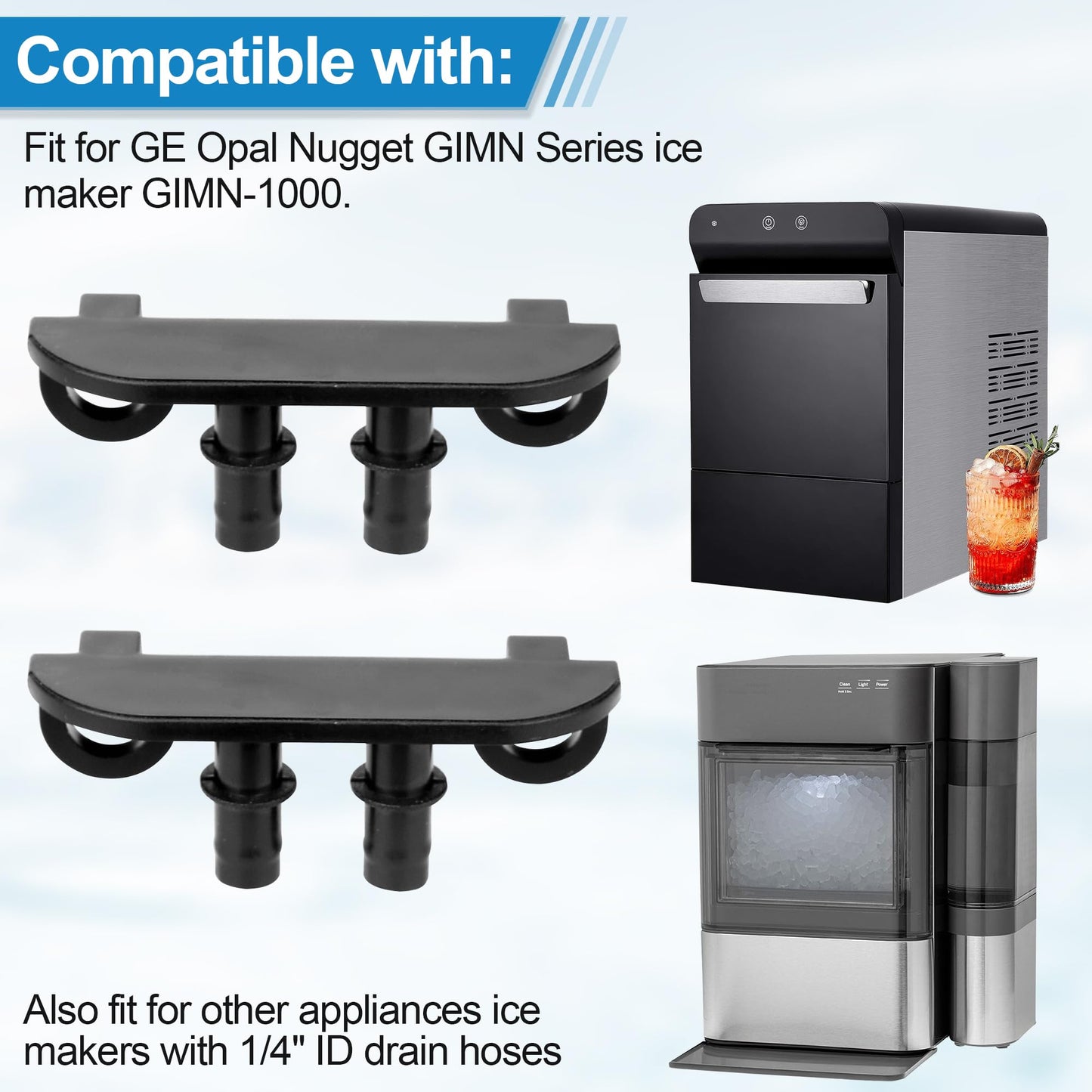 Ice Maker Drain Hose Stopper Cap with Hanger Compatible with GE Opal Nugget Ice Maker GIMN Series Ice Maker, Ice Maker Parts Drain Plug for 1/4 Inch ID Drain Hoses - Ice Maker Drain Hose Holder Clip