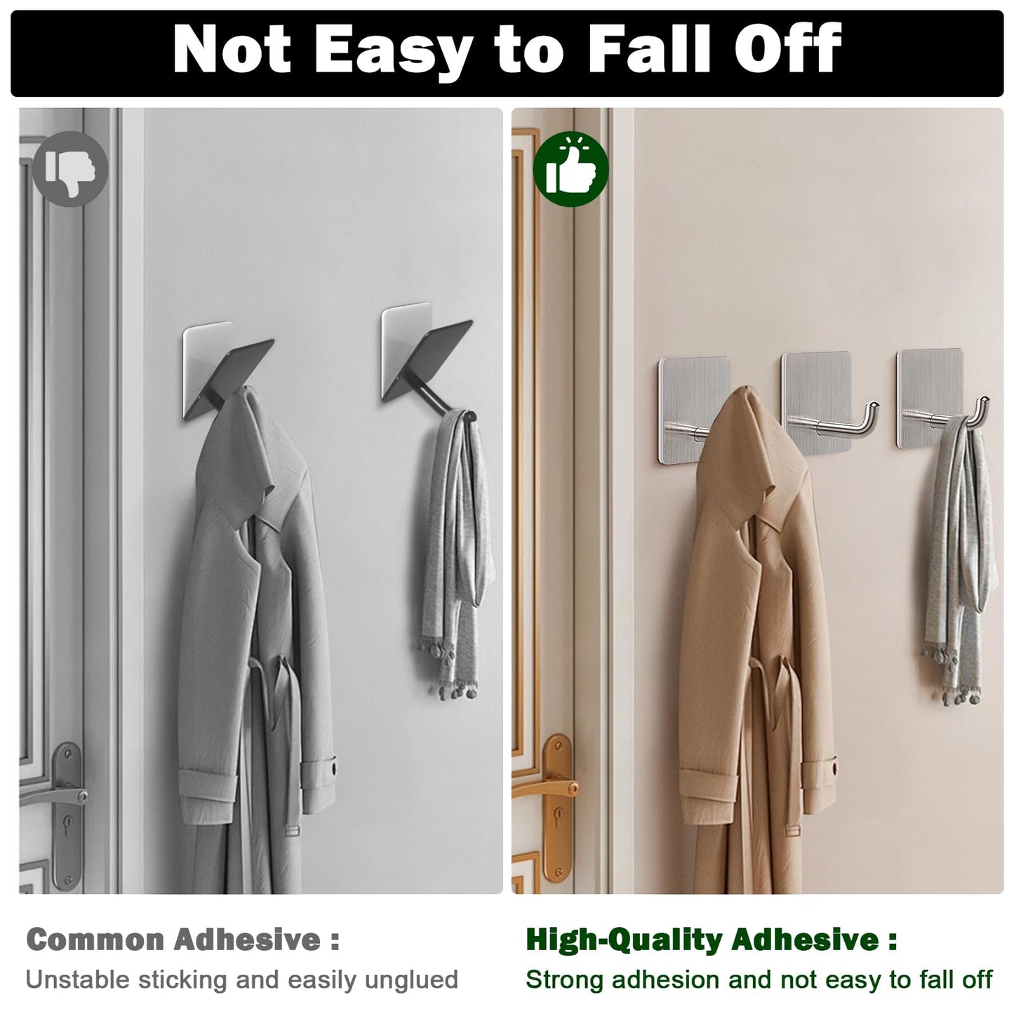 Livabber Adhesive Towel Hooks, 304 Stainless Steel Self Sticky Wall Hooks Waterproof Shower Hooks for Robe/Clothes, No Drilling Towel Hangers for Bathroom Kitchen Bedroom (Brushed Nickel, 10 Packs)