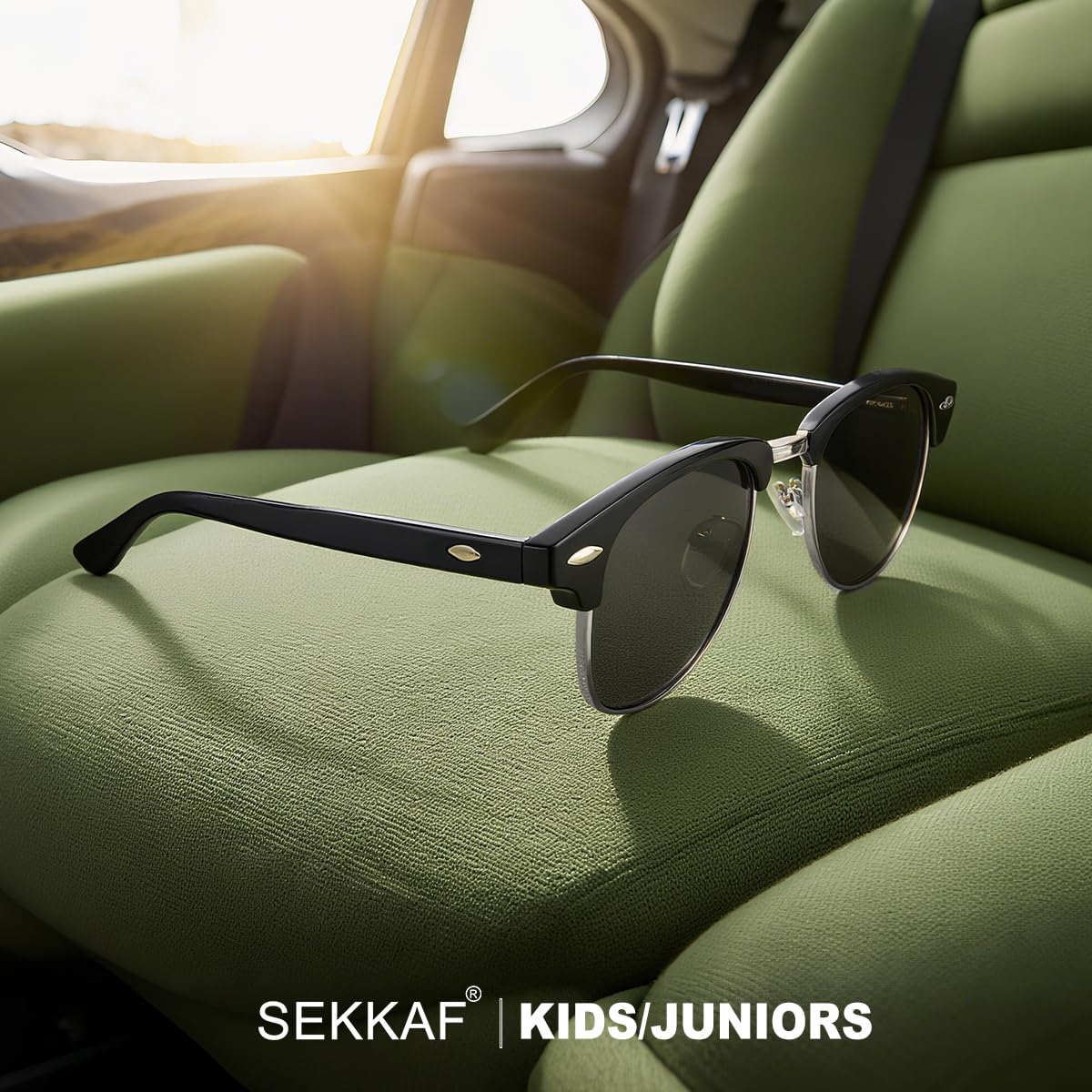 SEKKAF Kids Polarized Sunglasses for Boys Girls Retro Semi Rimless Frame Sun Glasses UV Protection Shades