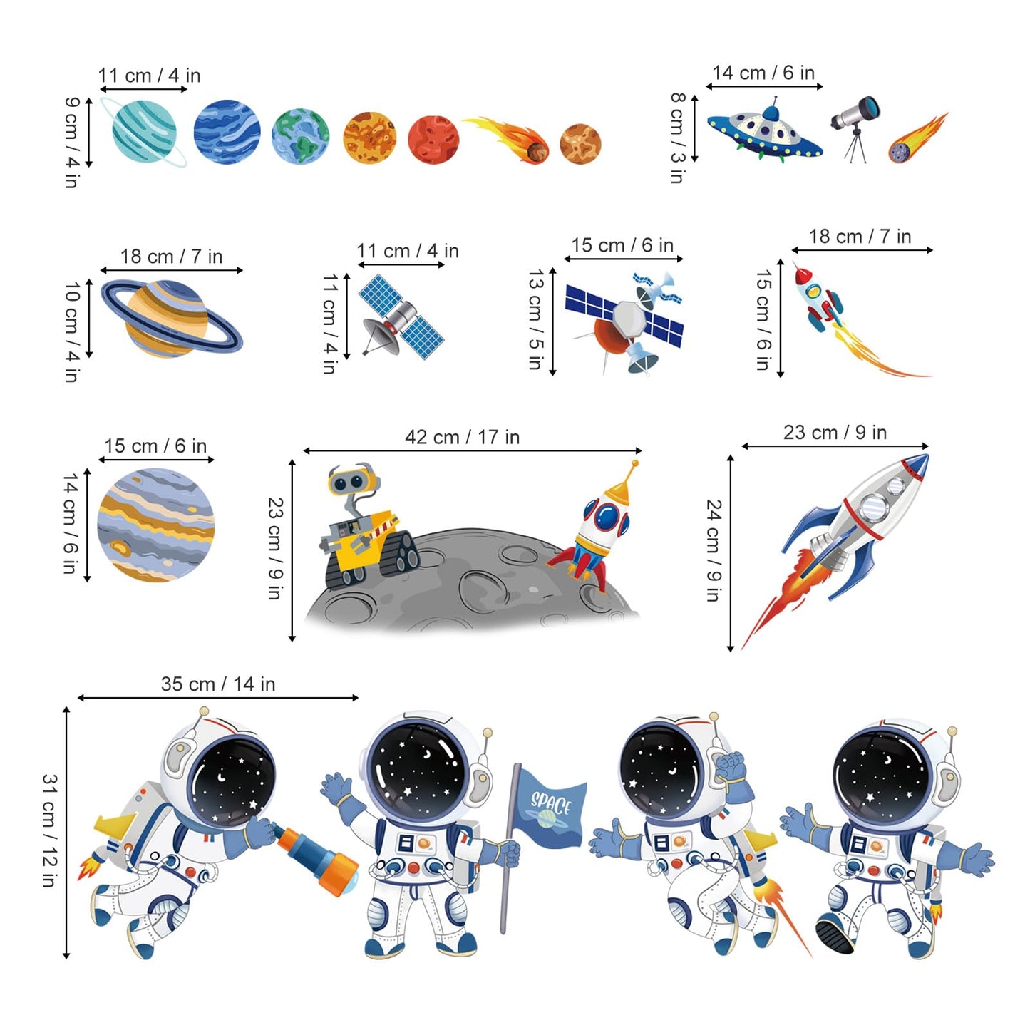 decalmile Outer Space Astronaut Wall Decals Rocket Universe Space Planets Wall Stickers Baby Nursery Boys Bedroom Playroom Wall Decor