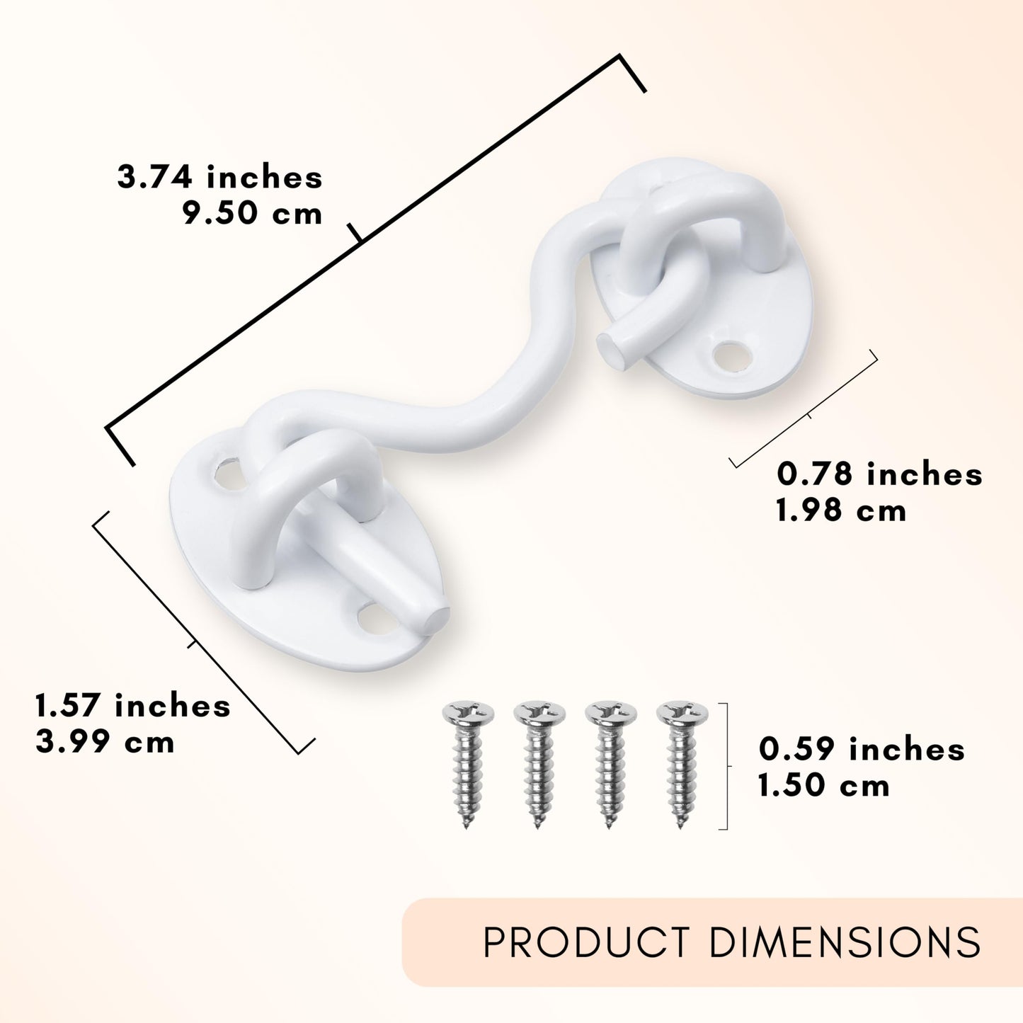 Eco-Fused 3-inch Heavy Duty Hook and Eye Latch - 2X Barn Door Lock (White), 8X Mounting Screws - Powder Coated Stainless Steel Hooks for Door, Windows, Sheds, Fences, Gates, Closets, Cabinets
